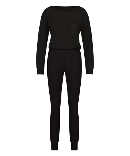 Pyjamasæt Waffle Placket, Sort