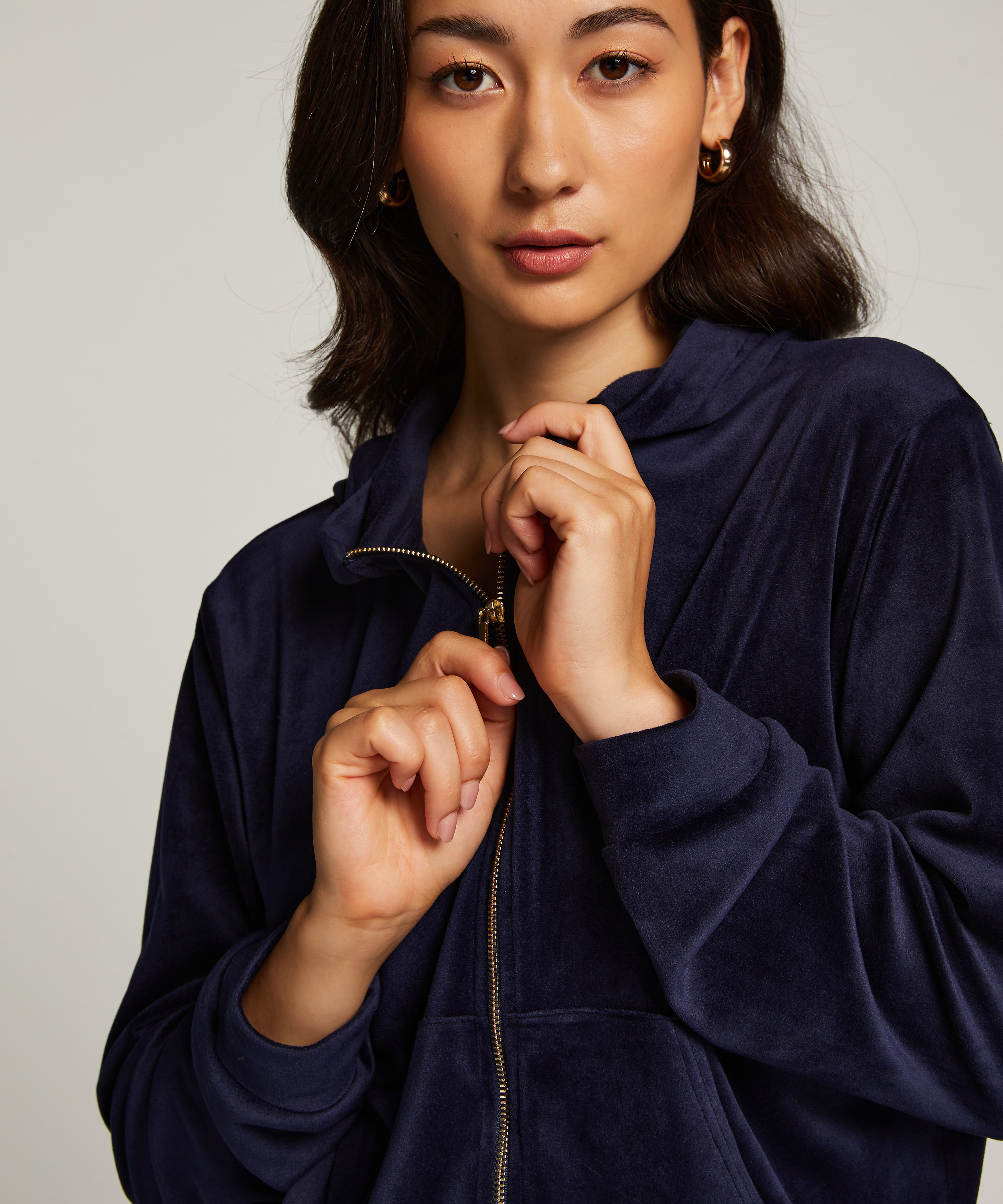 Hættejakke velour, Blå, main