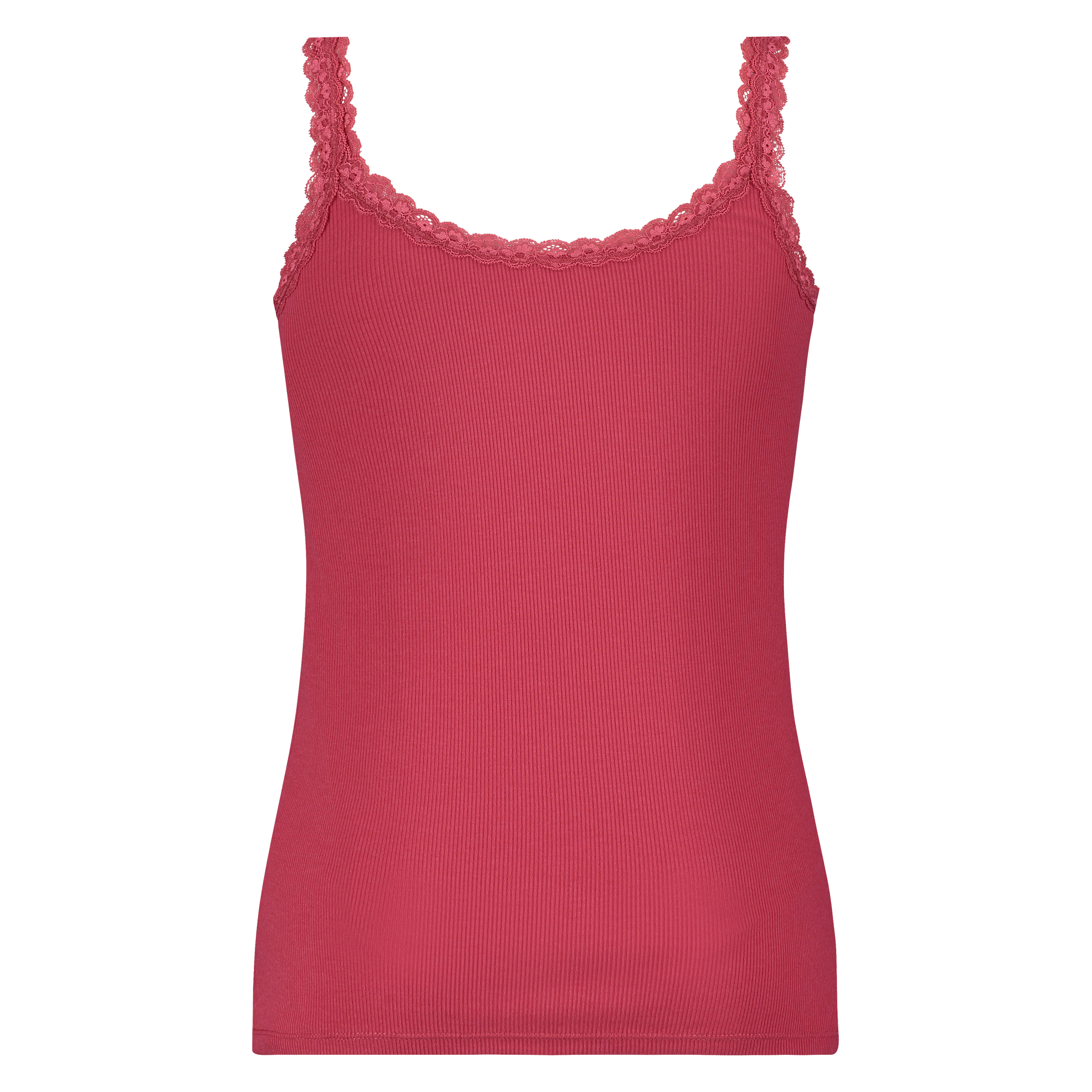 Singlet top cami rib lace, R&oslash;d, main