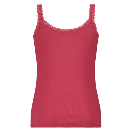 Singlet top cami rib lace, R&oslash;d