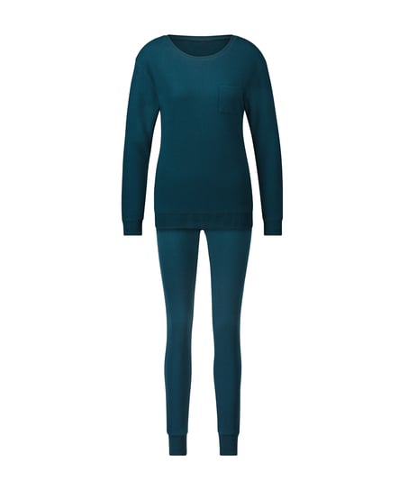 Pyjamasæt Waffle Placket, Blå