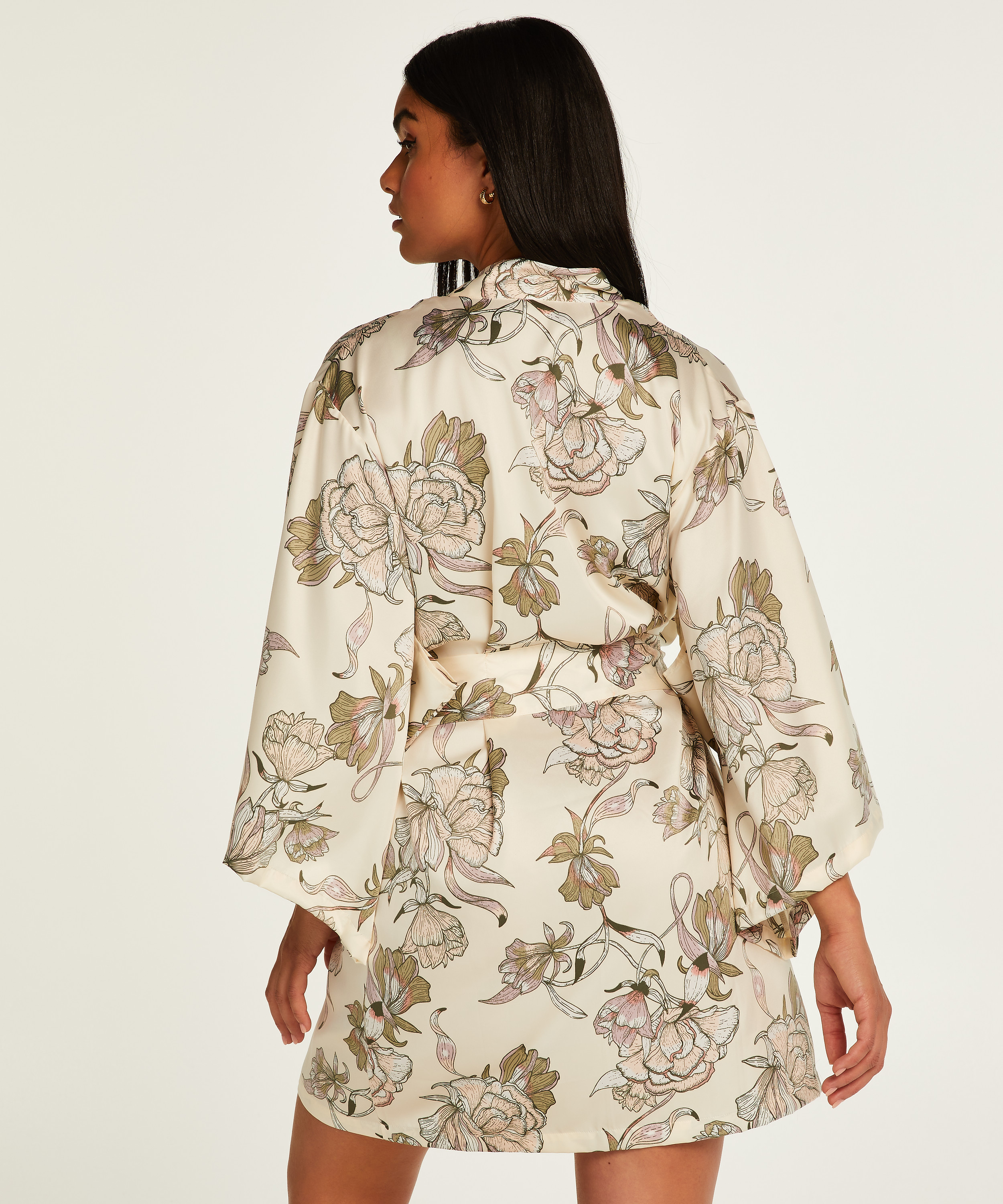 Kimono satin print, hvid, main