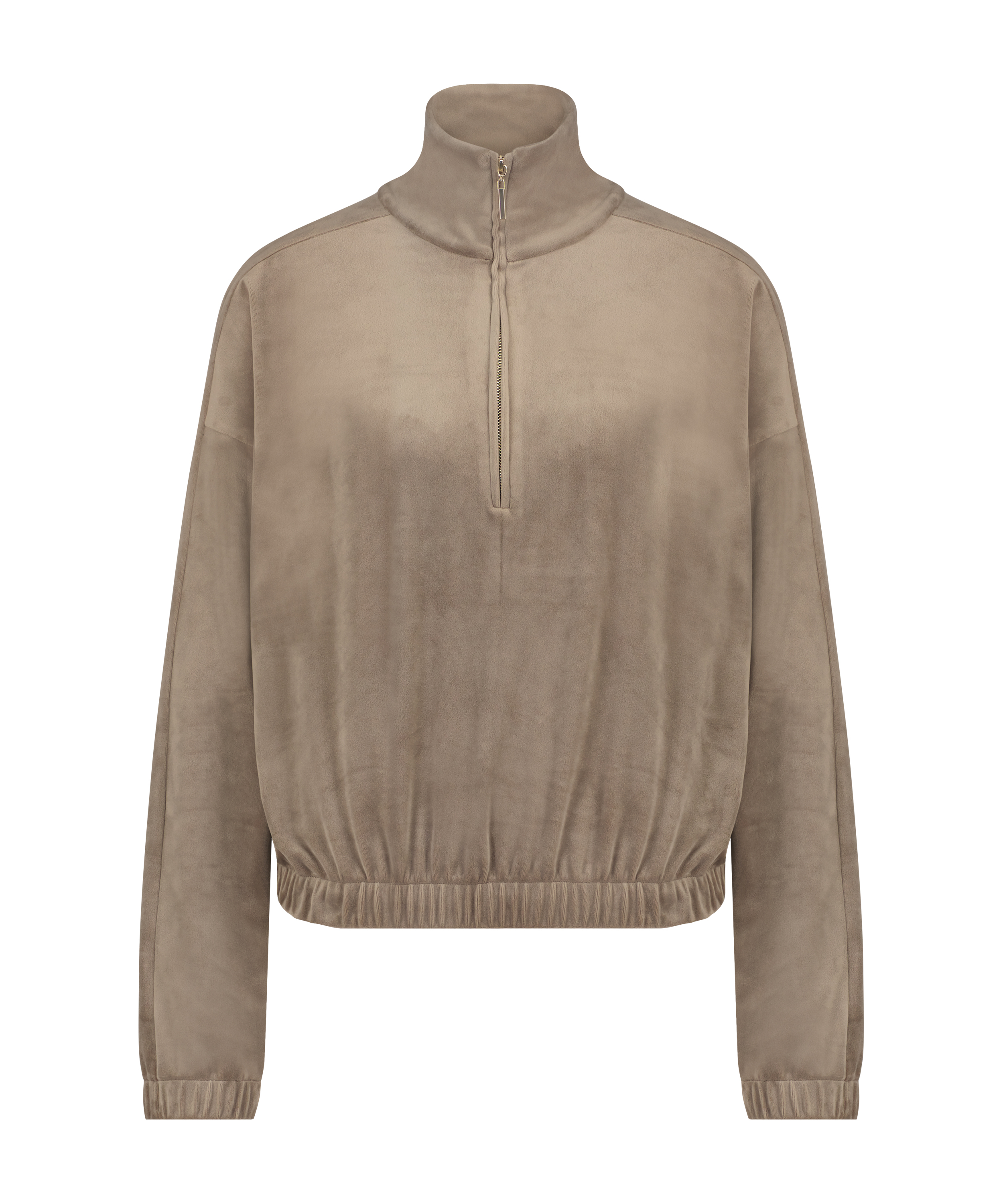 Top med lange &aelig;rmer velour, Brun, main