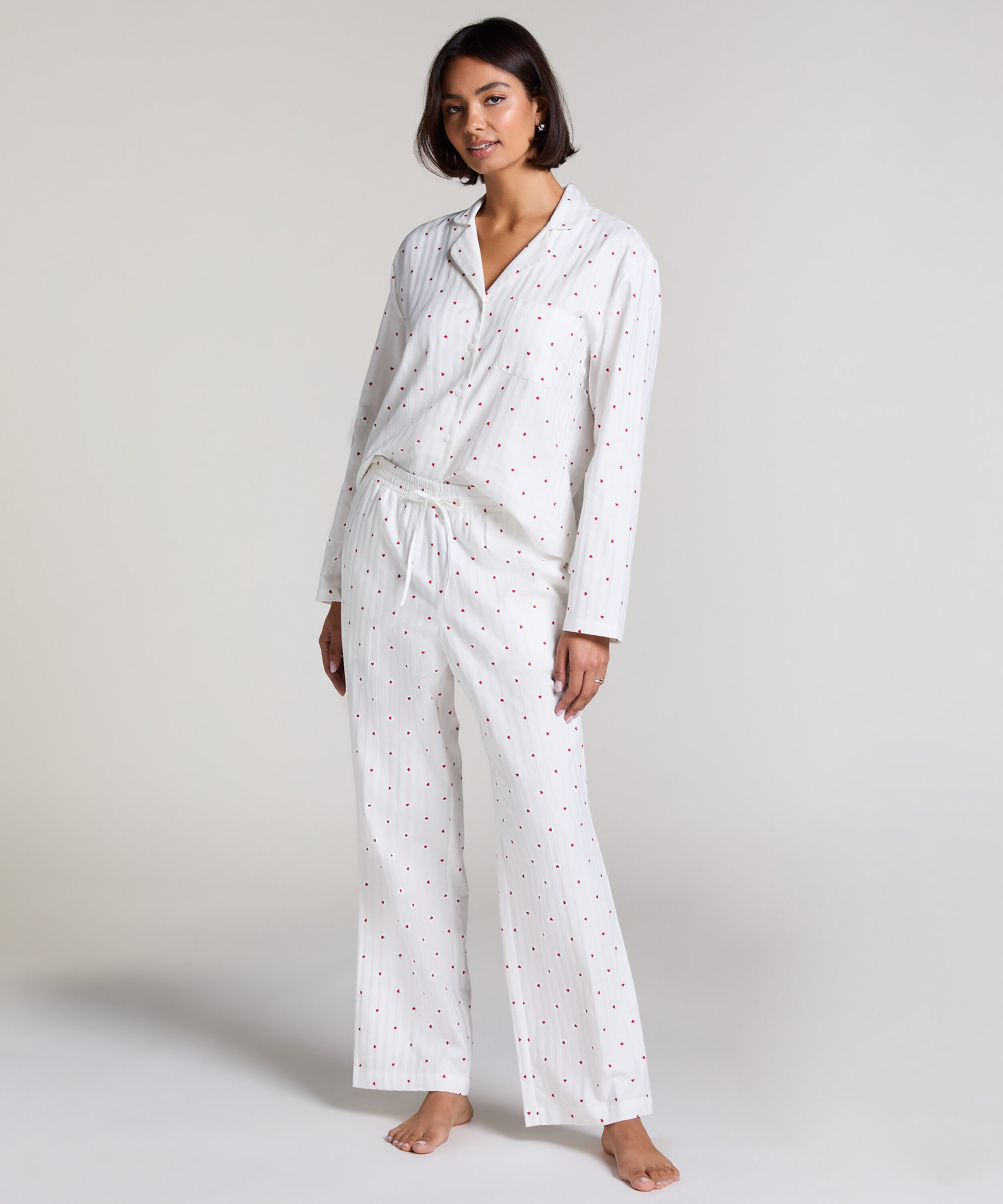 Pyjamasbukser Jacquard Hearts, Hvid