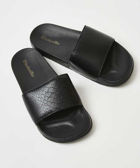 Hjemmesko med slangeprint, sort