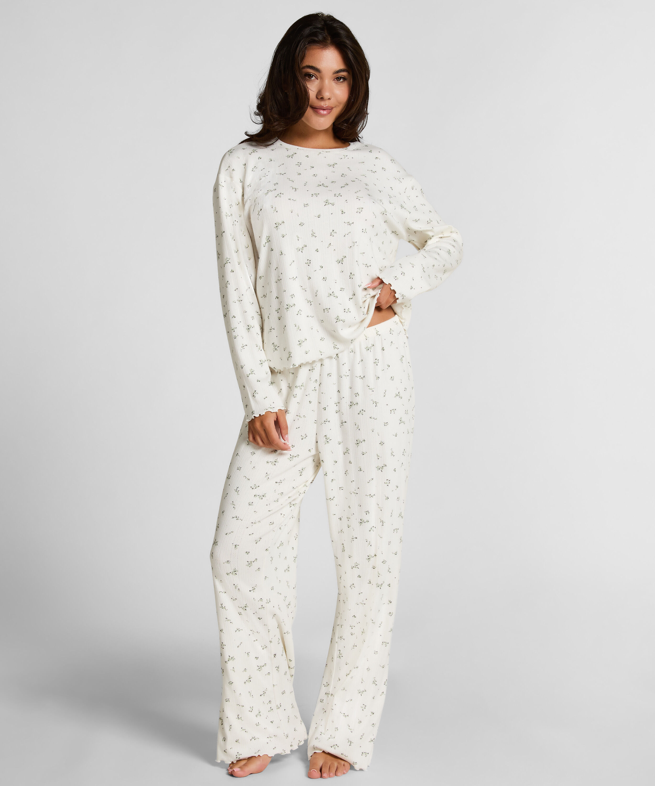 Pyjama Pant Loose Pointelle, Hvid Pyjama Pant Loose Pointelle, Hvid