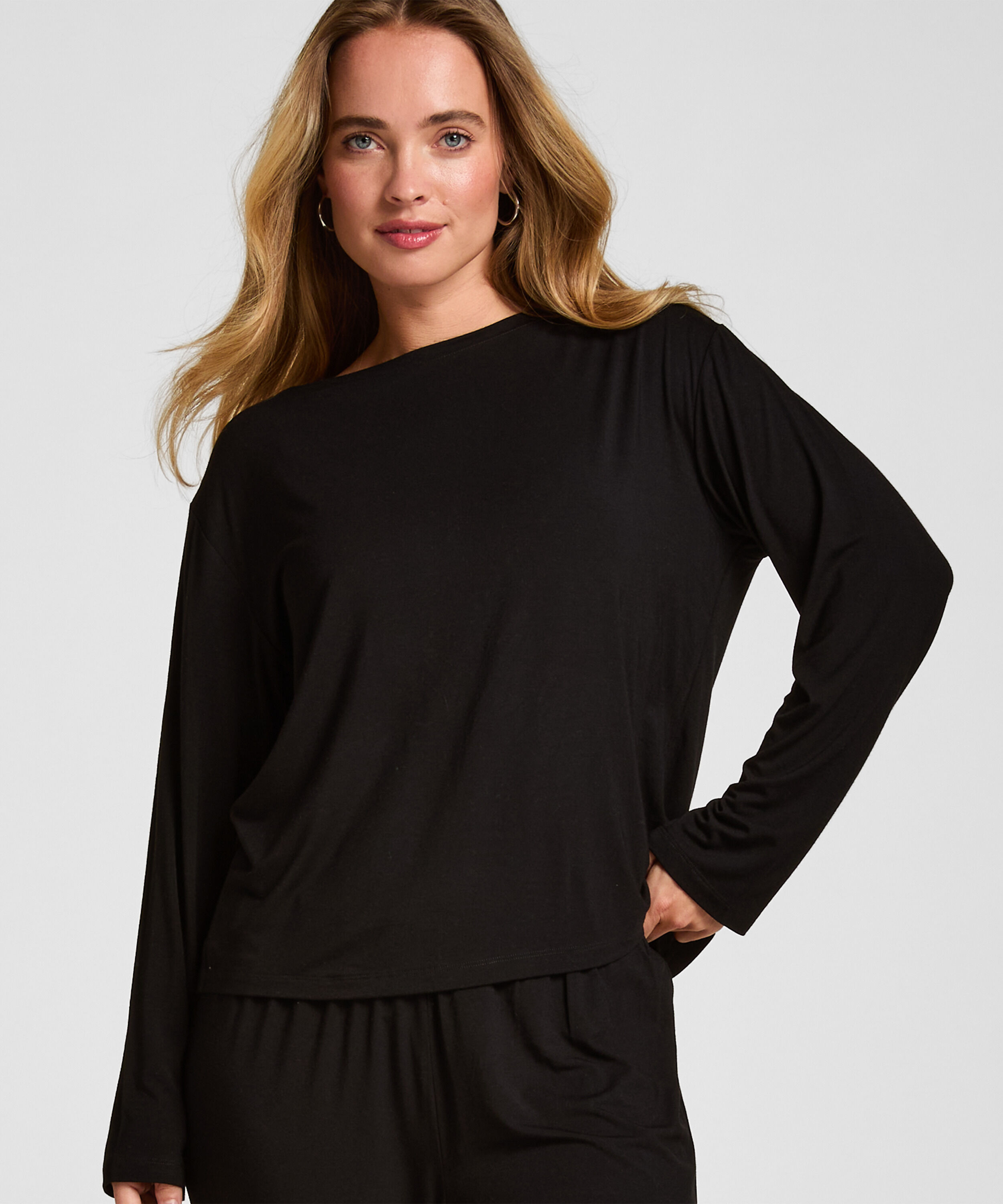 Pyjamas Topp Langærmet Jersey, Sort