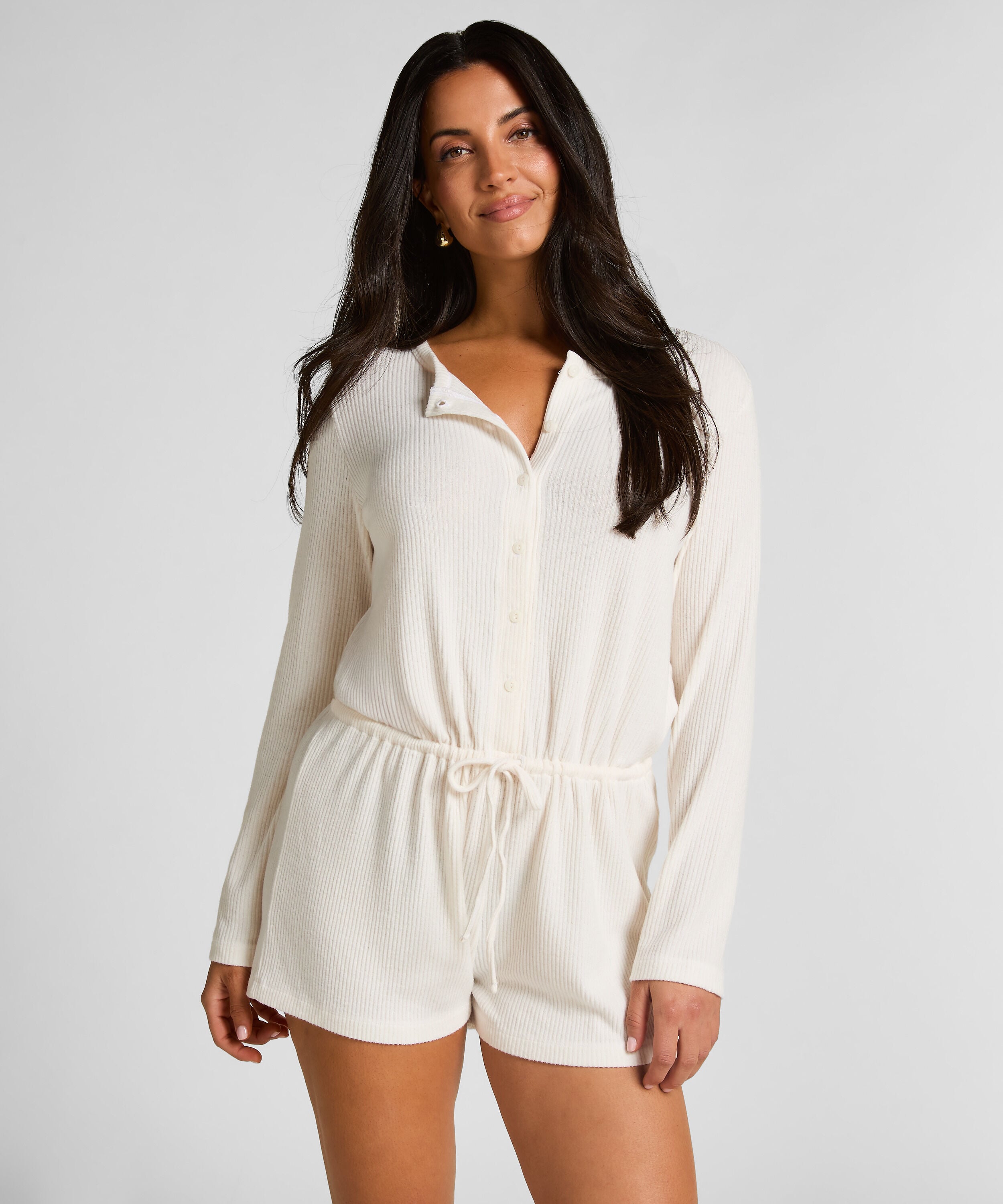 Onesie-jumpsuit short i jersey rib, Hvid