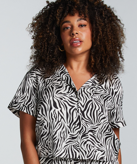 Kortærmet satinjakke, Hvid