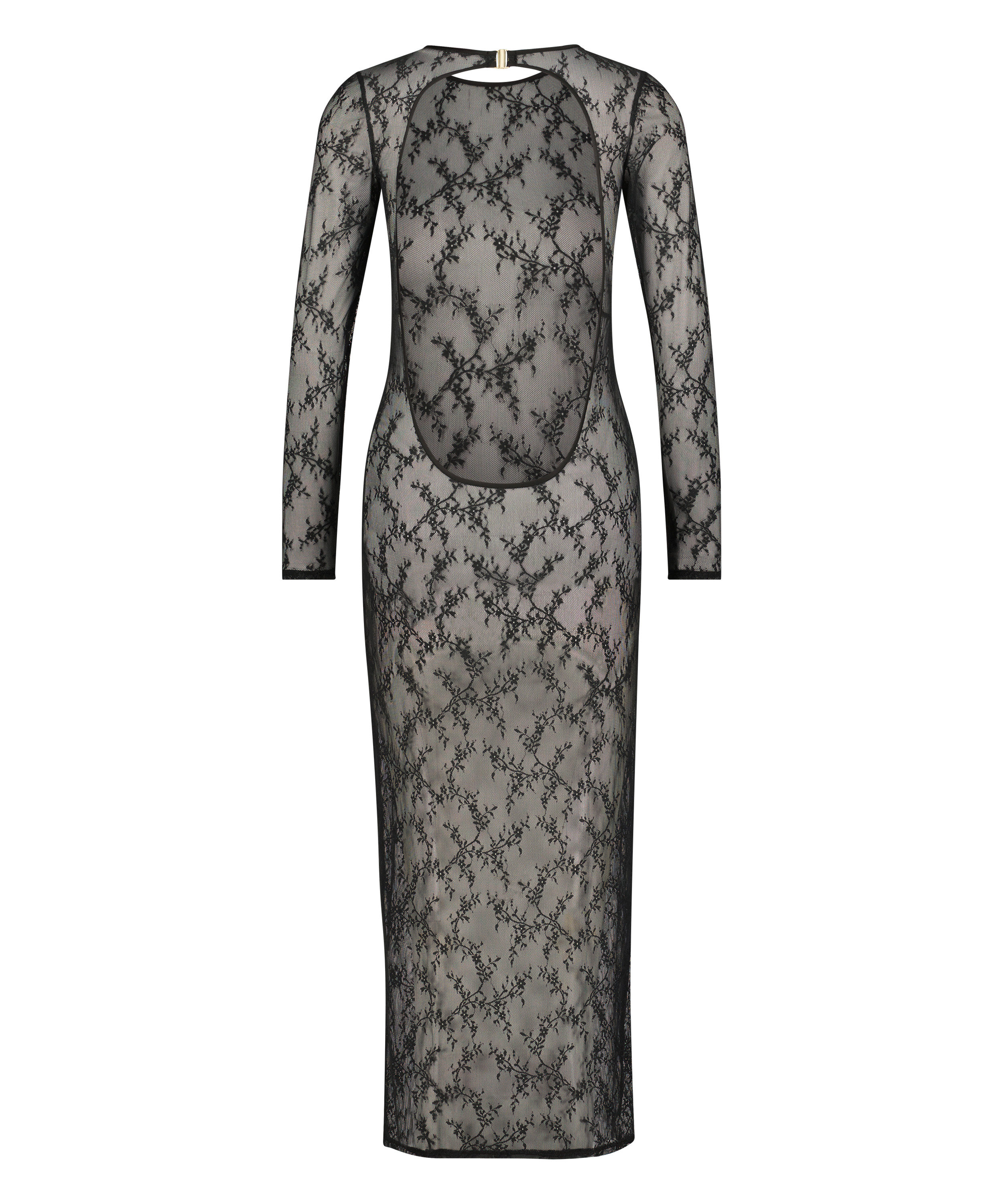 Langærmet blonde-underkjole bodycon, Sort, main