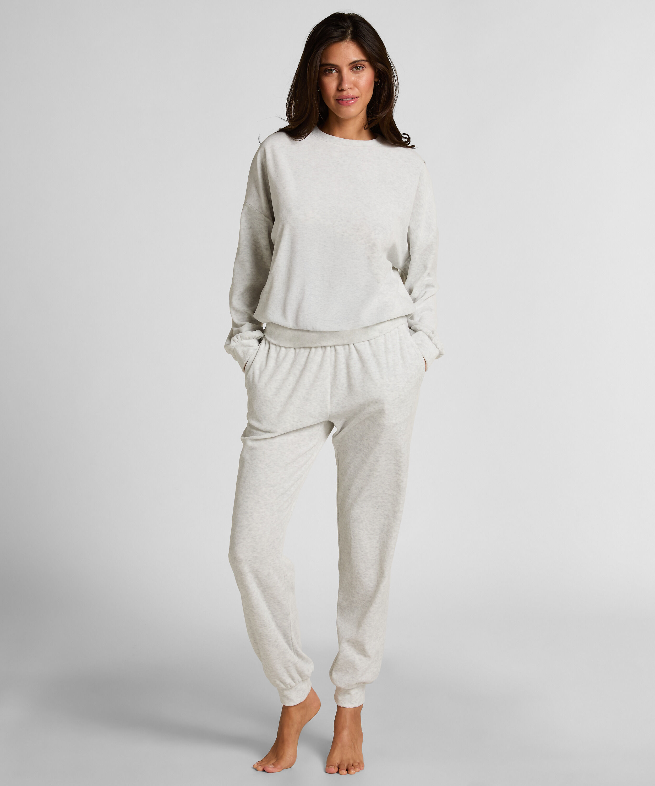 Joggingbukser i velour, Grå Joggingbukser i velour, Grå