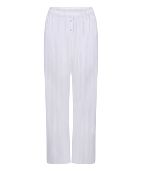 Bukser i v&aelig;vet, stribet bomuld, Lilla