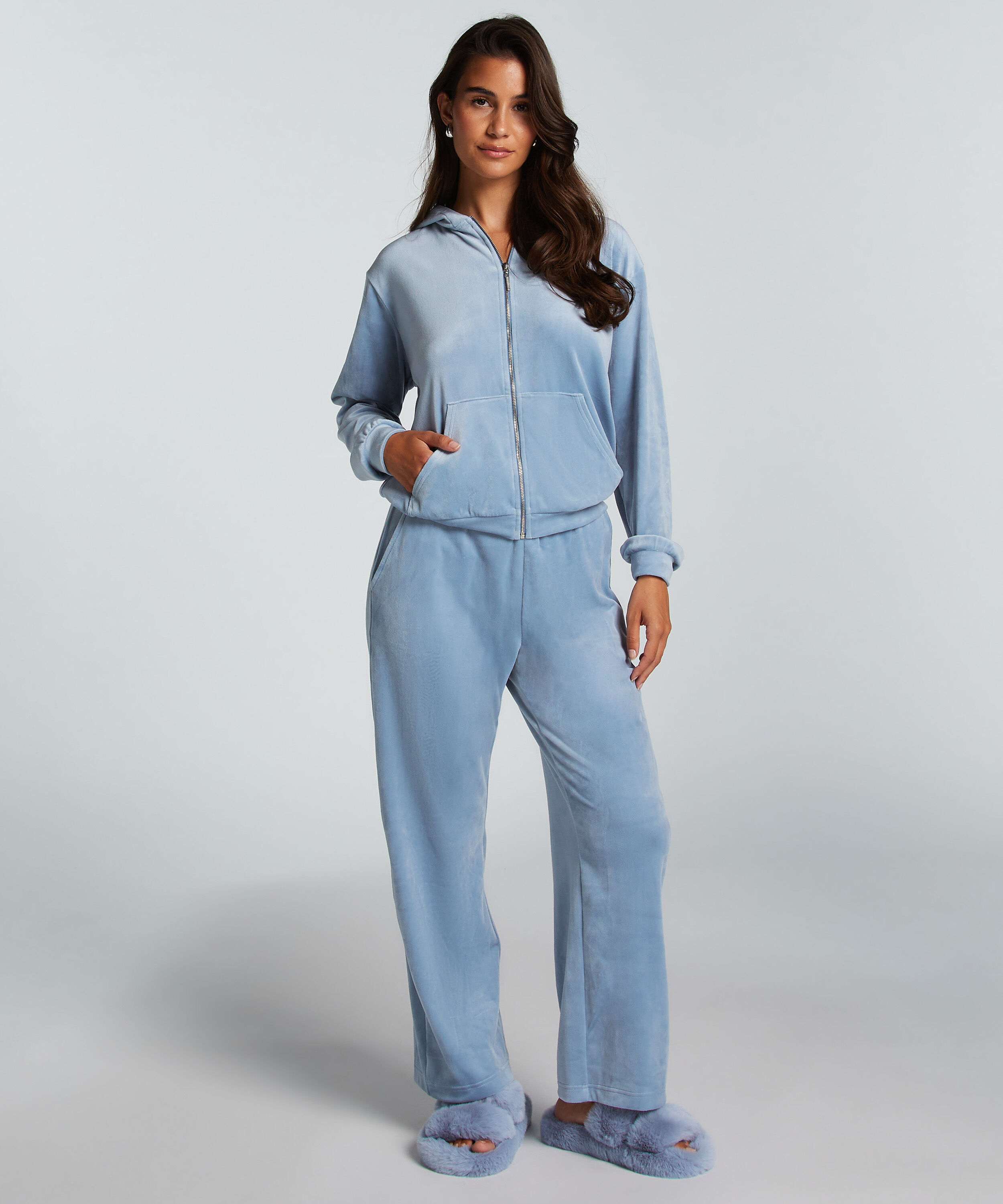Petite Pyjamasbukser velour, Bl&aring;