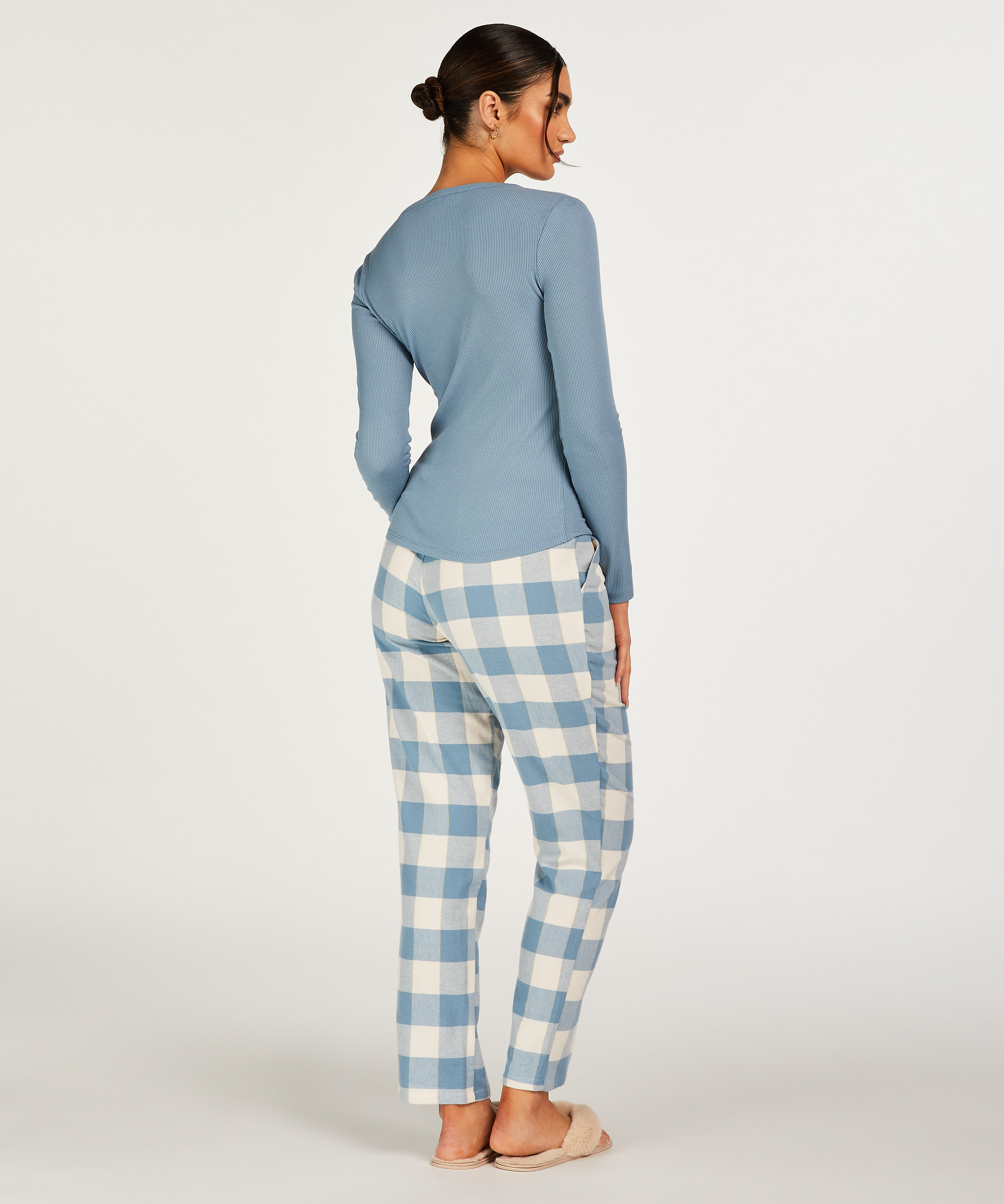 Pyjamastop med lange ærmer, blå, main