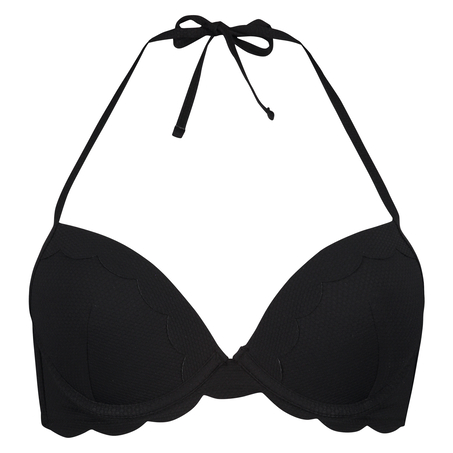 Formstøbt push-up bøjle-bikinitop Scallop Størrelse A - E, sort