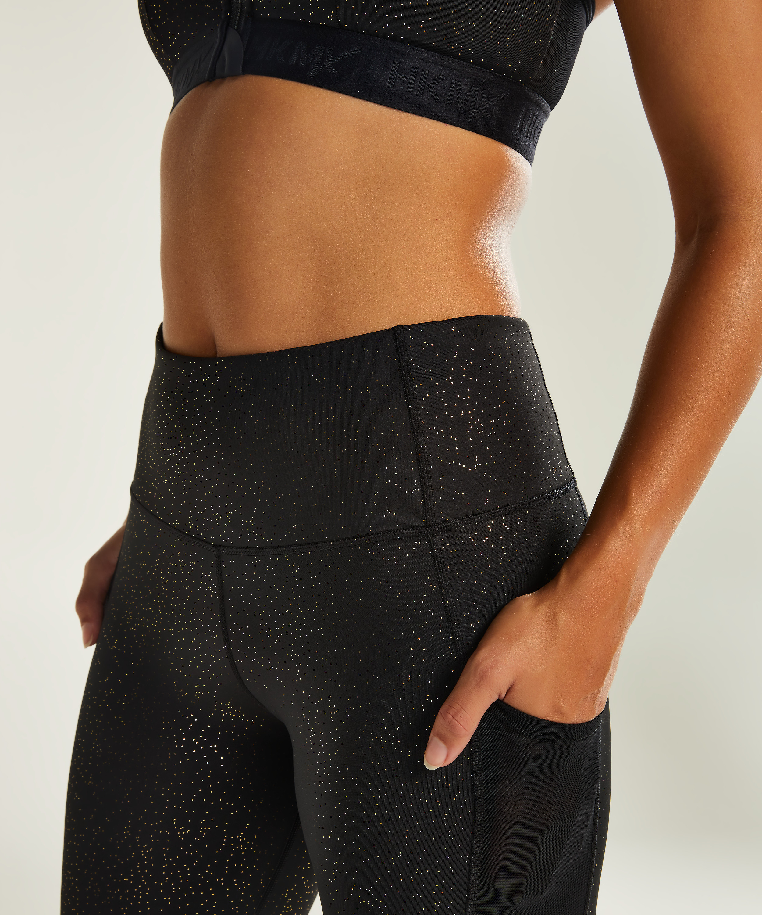﻿HKMX sportlegging med høj talje Gyldent Glitter, sort, main