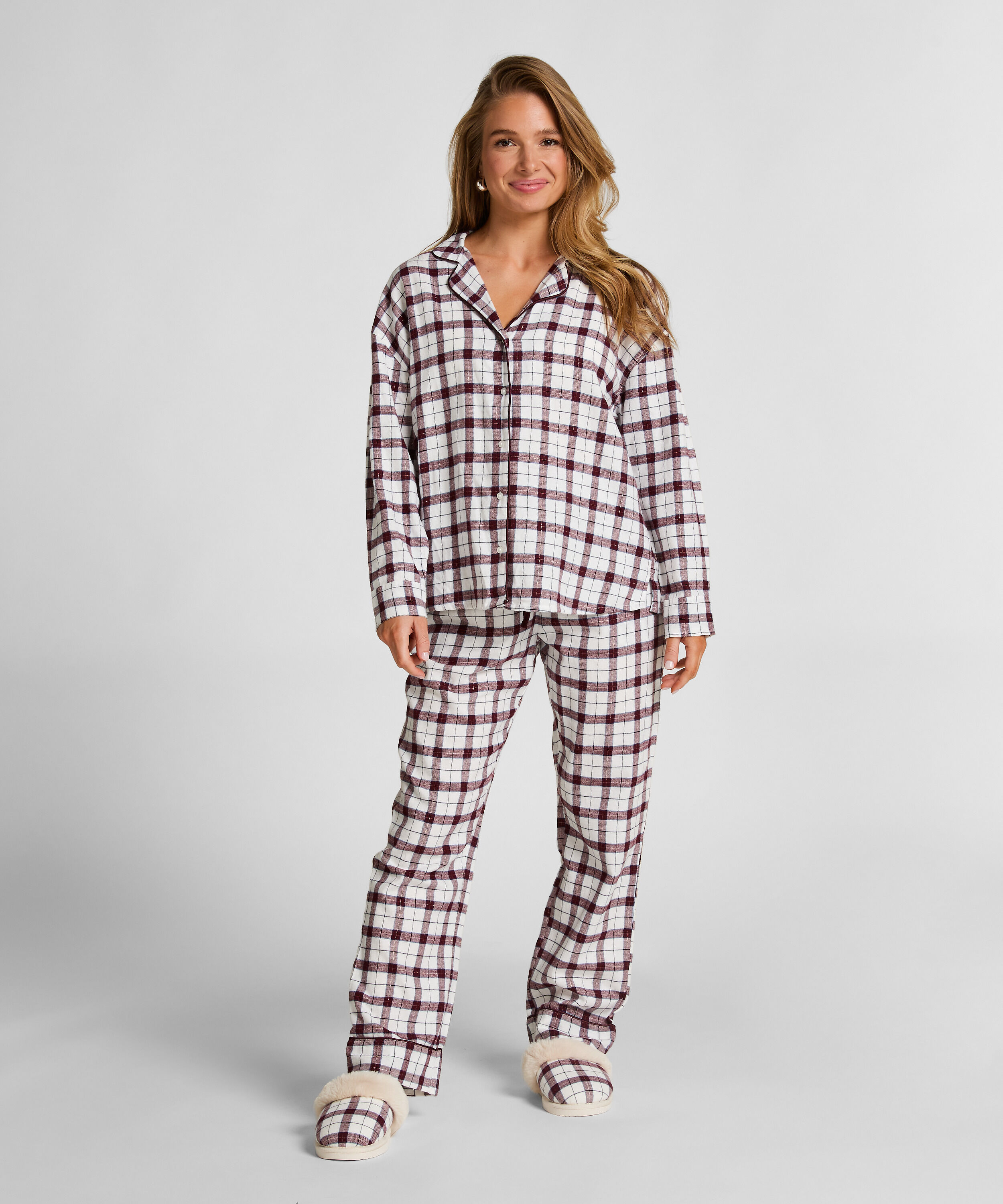 Pyjamastop af flonel, Hvid