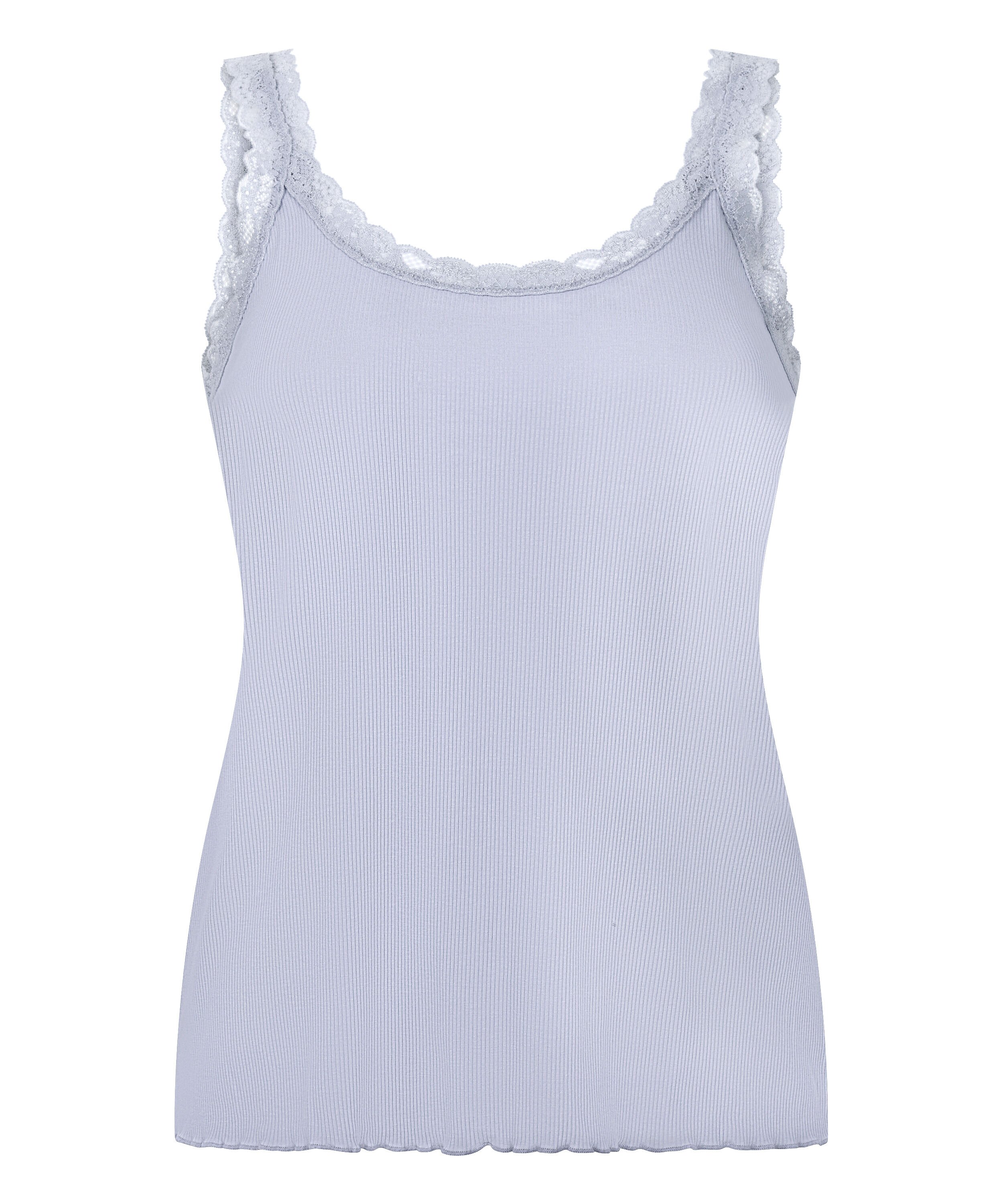 Ribbet Jersey Singlet med Blonder, Lilla