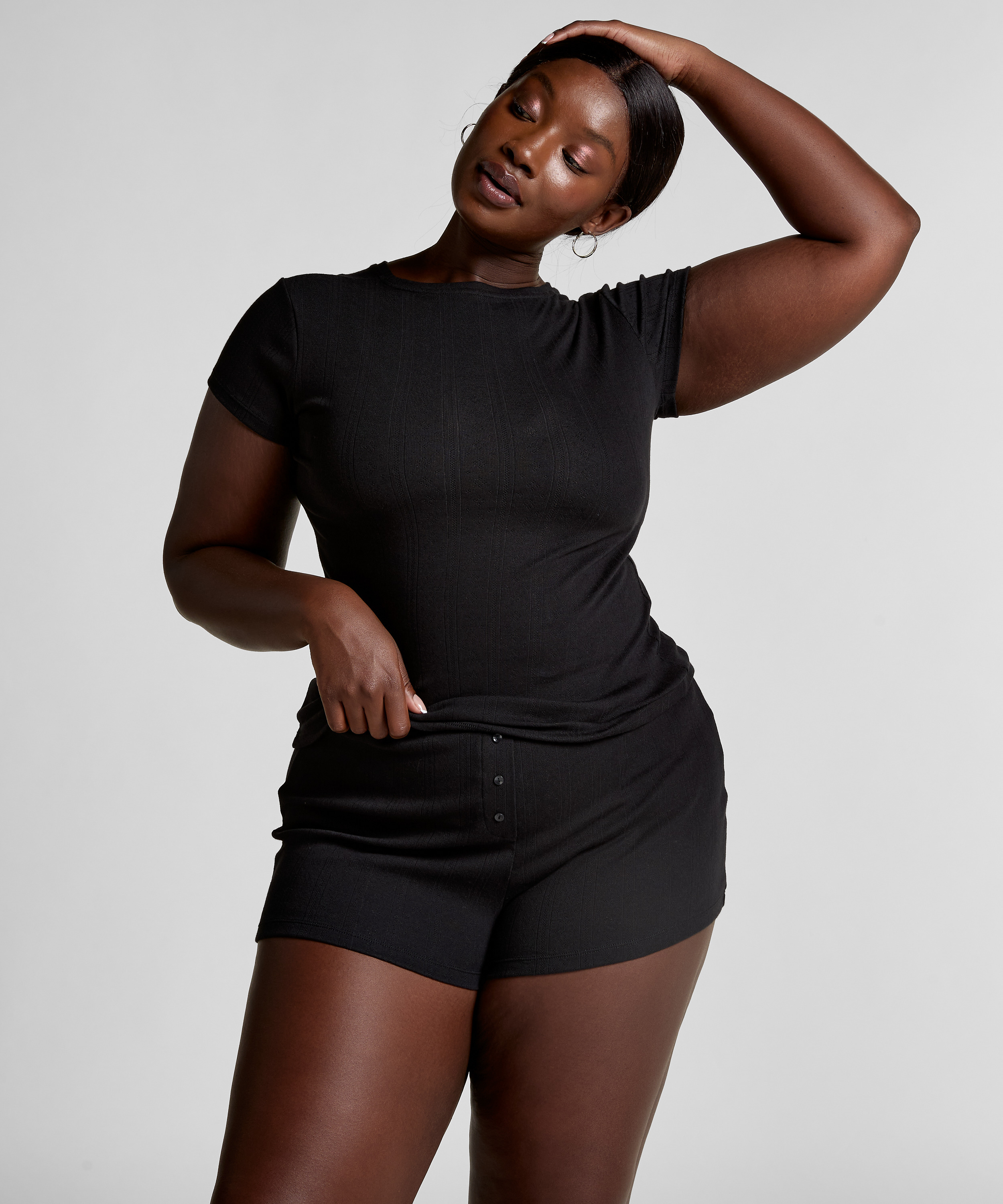 Pointelle top, Sort, main