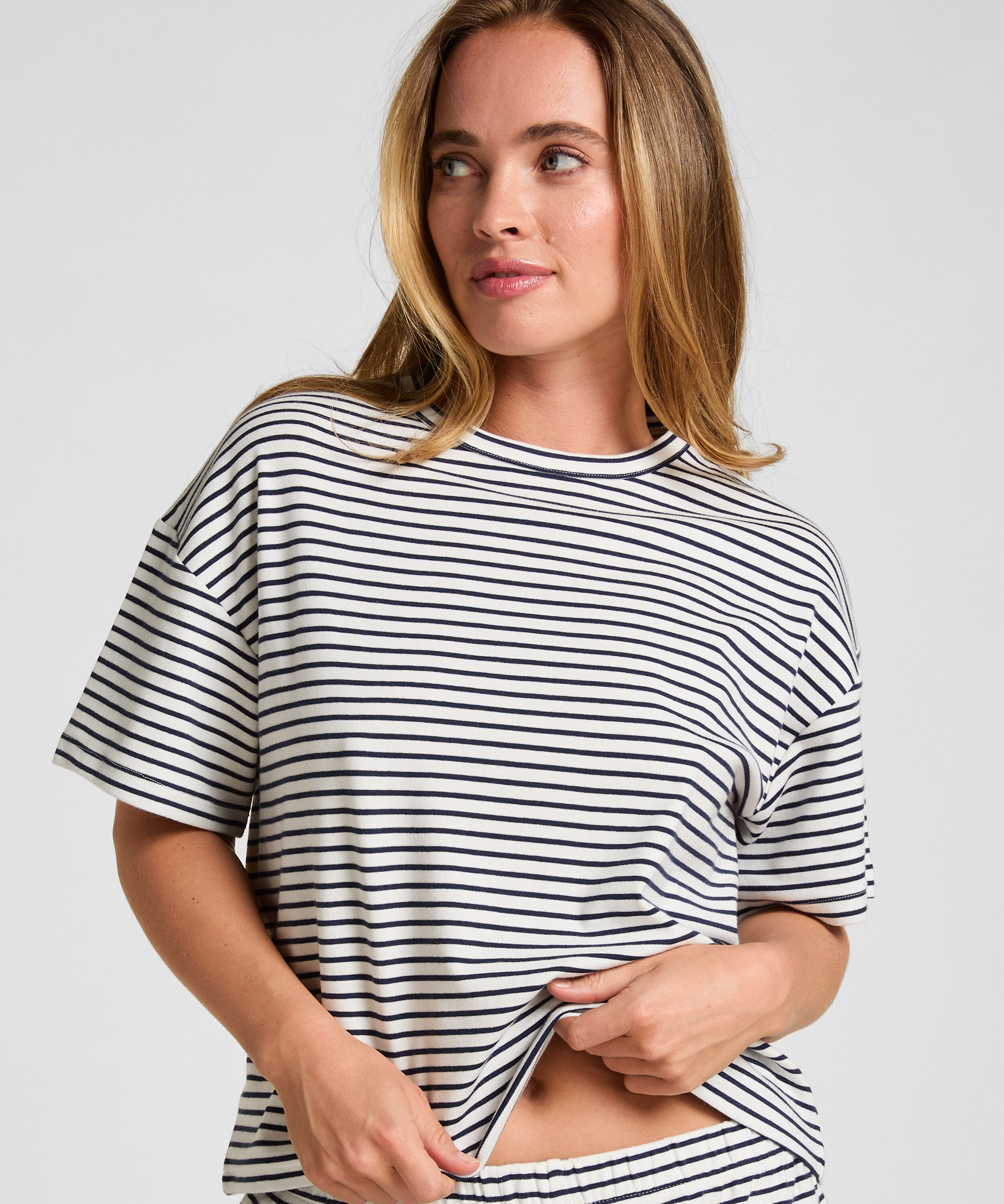 Pyjamas Top Stribet Jersey, Blå