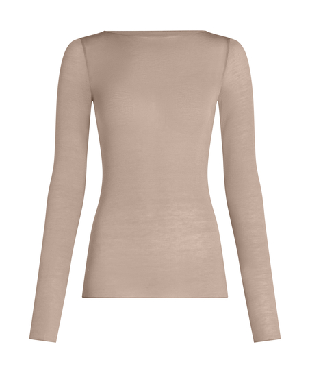 super soft bådhals bluse med cashmere, Brun