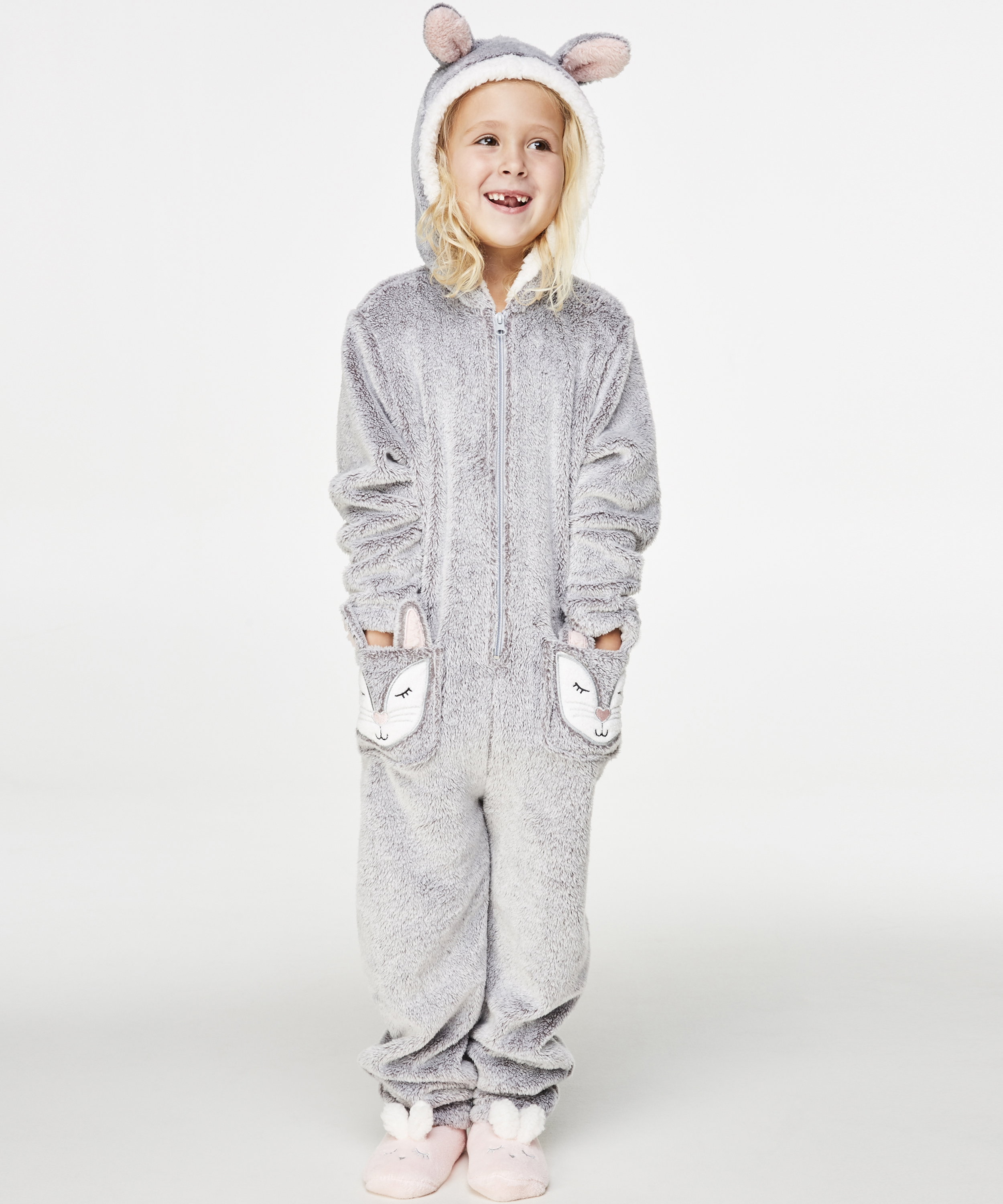 Kids Fleece Jumpsuit, Grå, main