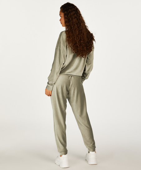 Top med lange &aelig;rmer velour rib, Gr&oslash;n