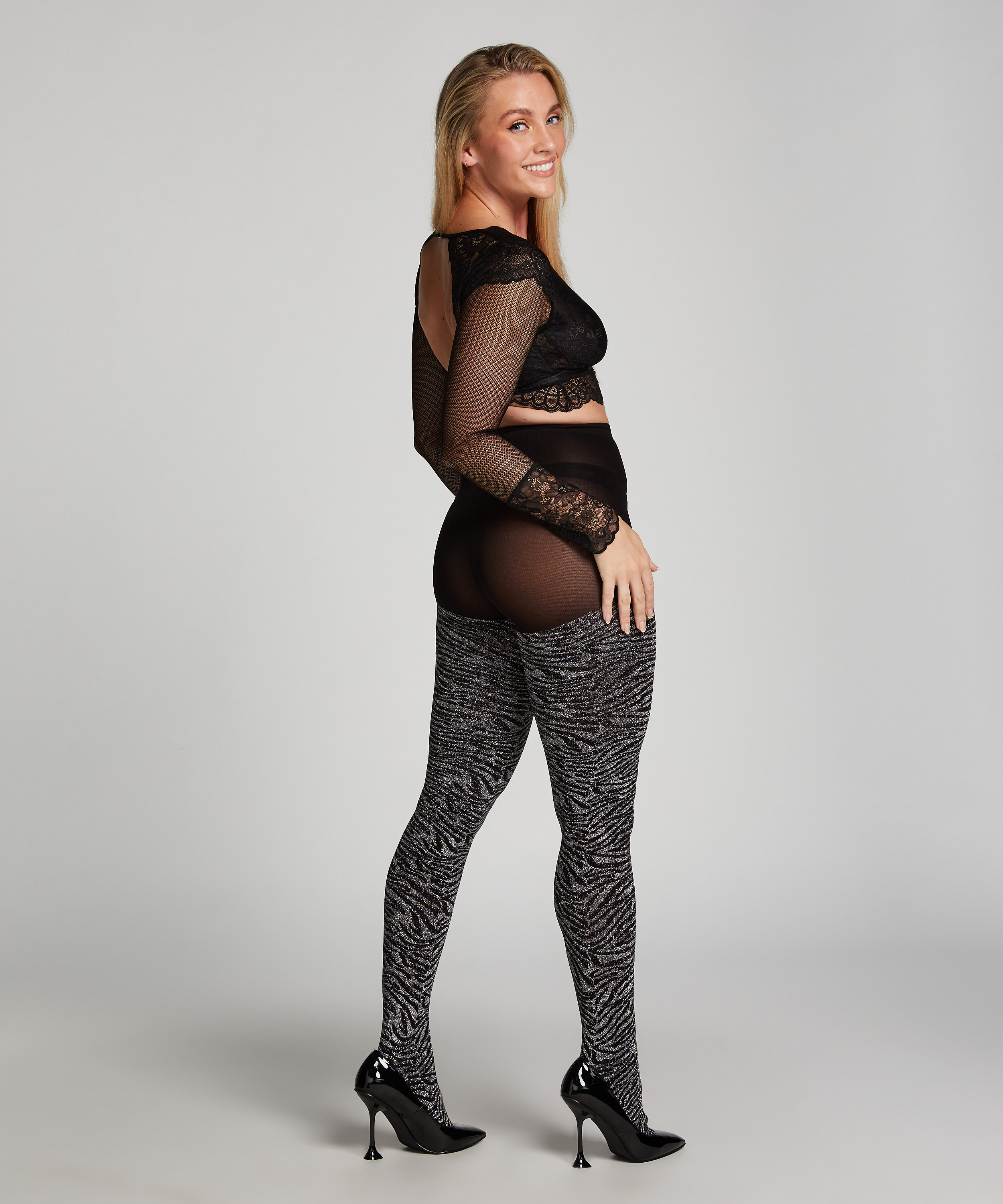 50 Denier strømpebukser i zebralurex, Sort, main