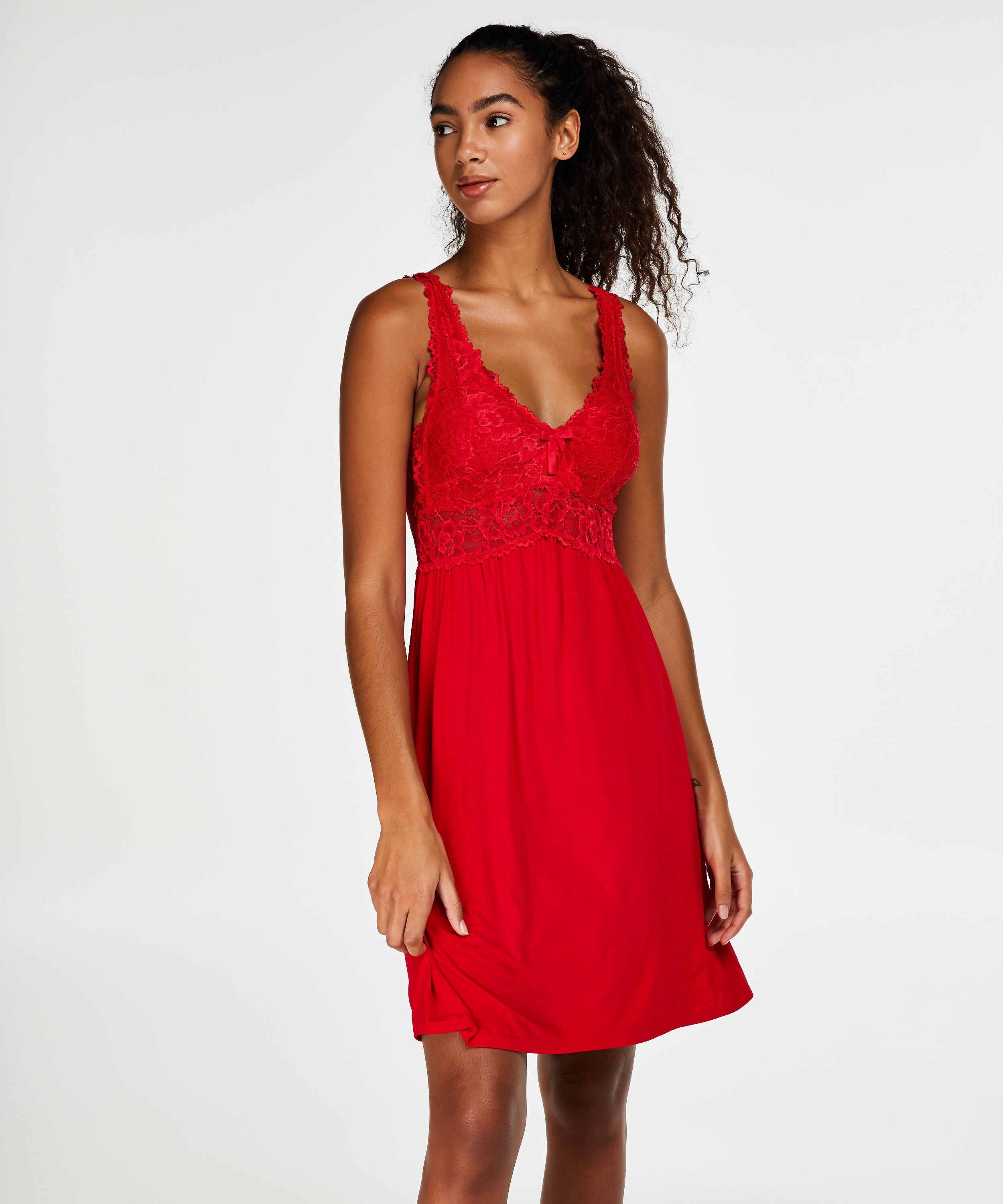 Modal Lace natkjole, Rød