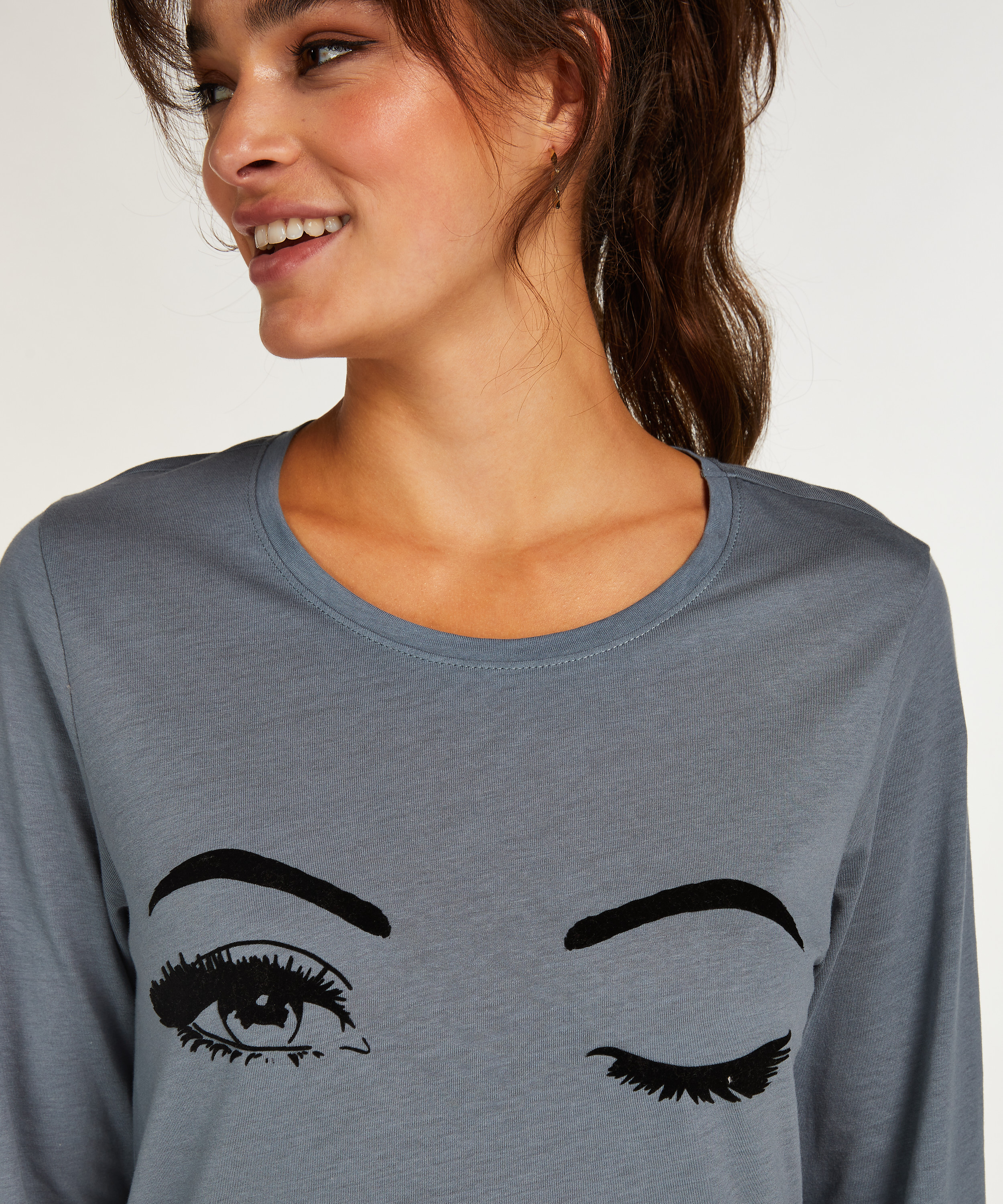 Natkjole med rund hals, Bl&aring;, main