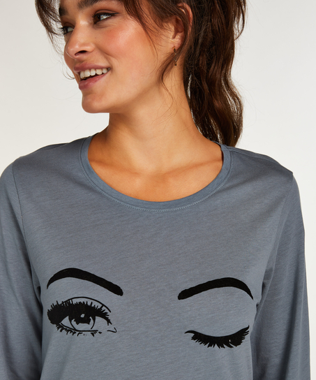 Natkjole med rund hals, Bl&aring;