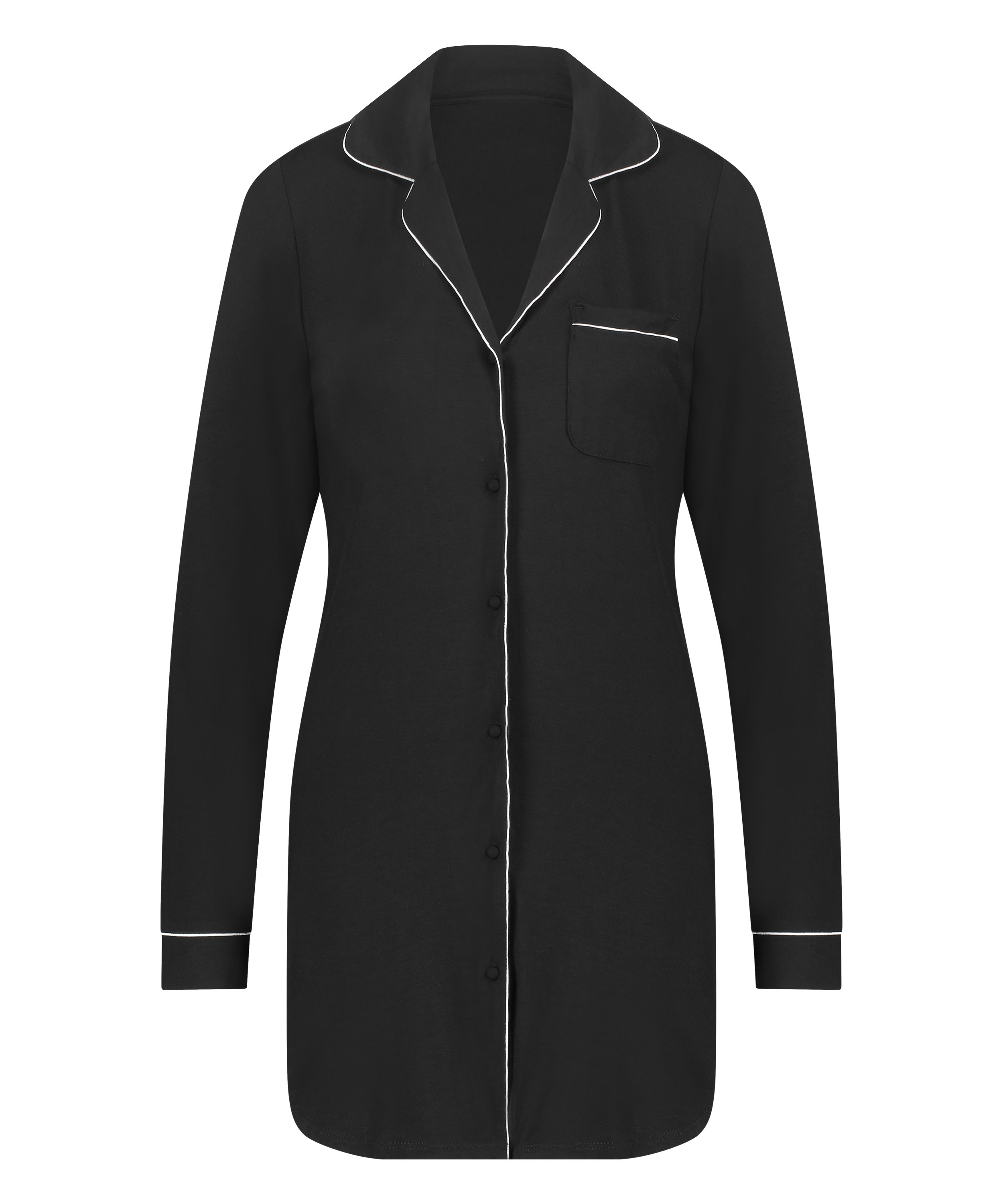 Langærmet jerseyskjortekjole Essential, Sort, main