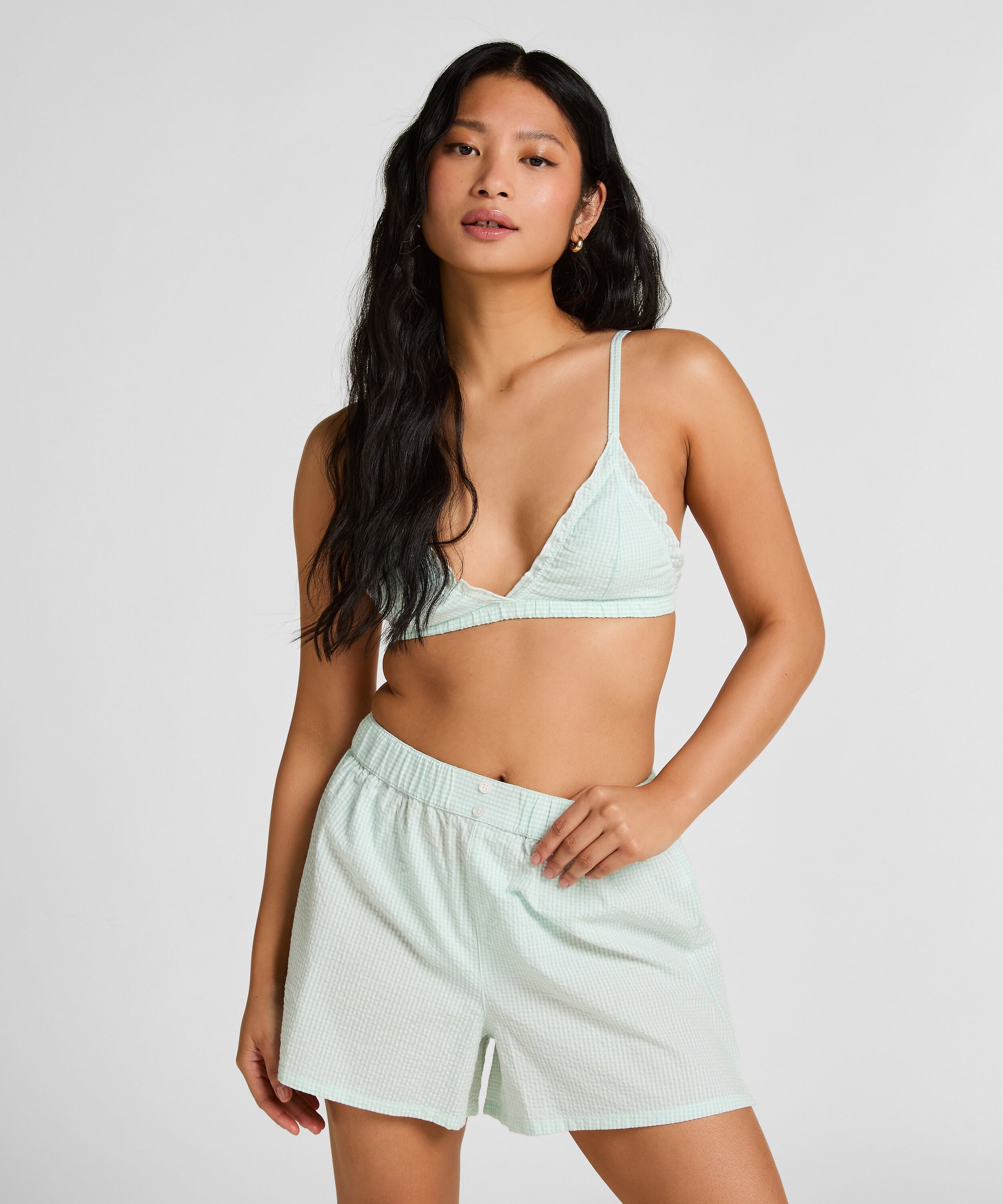 Pyjamas Shorts Seersucker, Grøn
