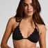 Scallop blomstret trekantsbikini, Sort