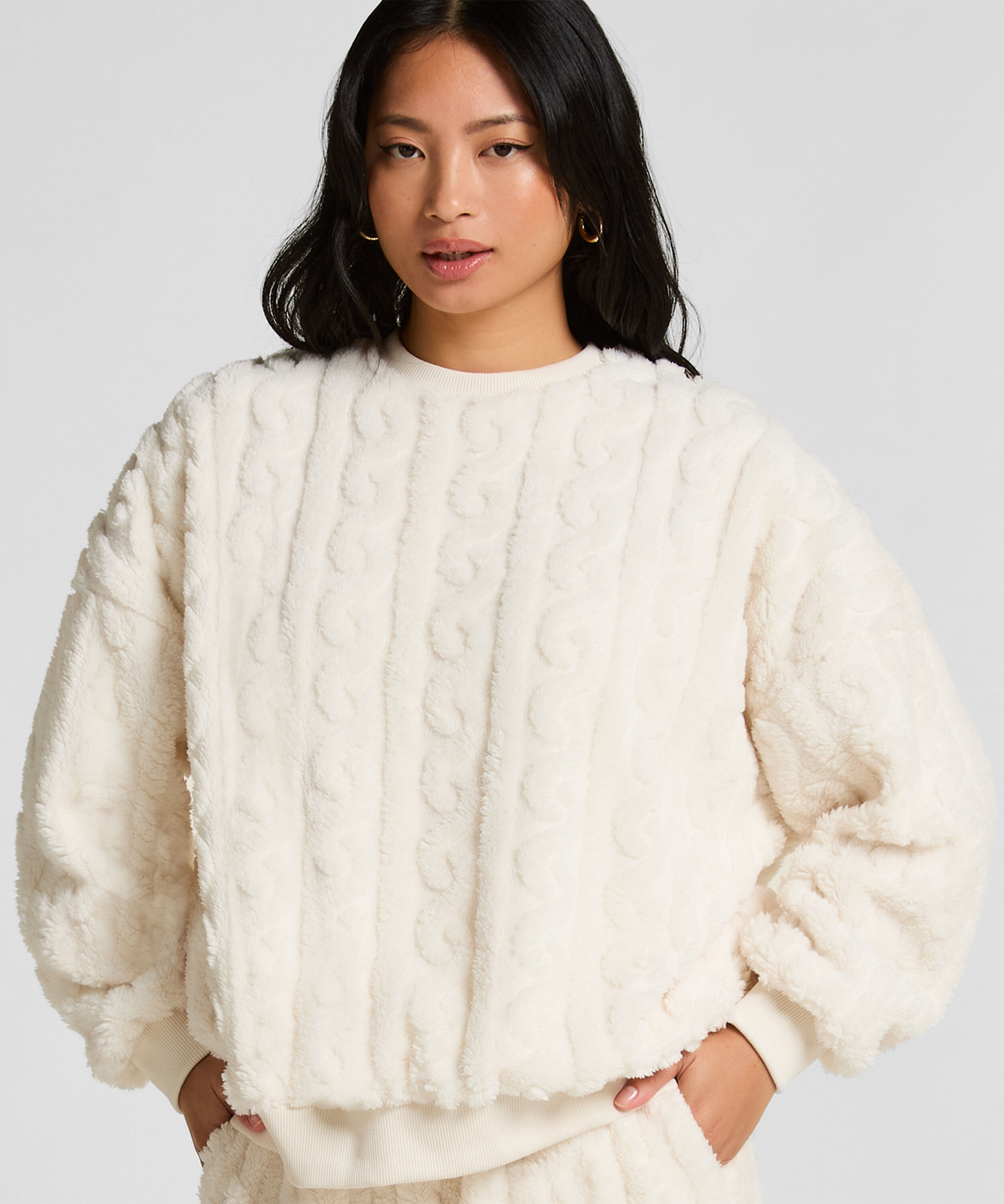 Overdel kabelfleece, Hvid