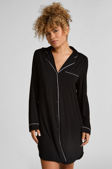 Hunkemöller Langærmet jerseyskjortekjole Essential sort