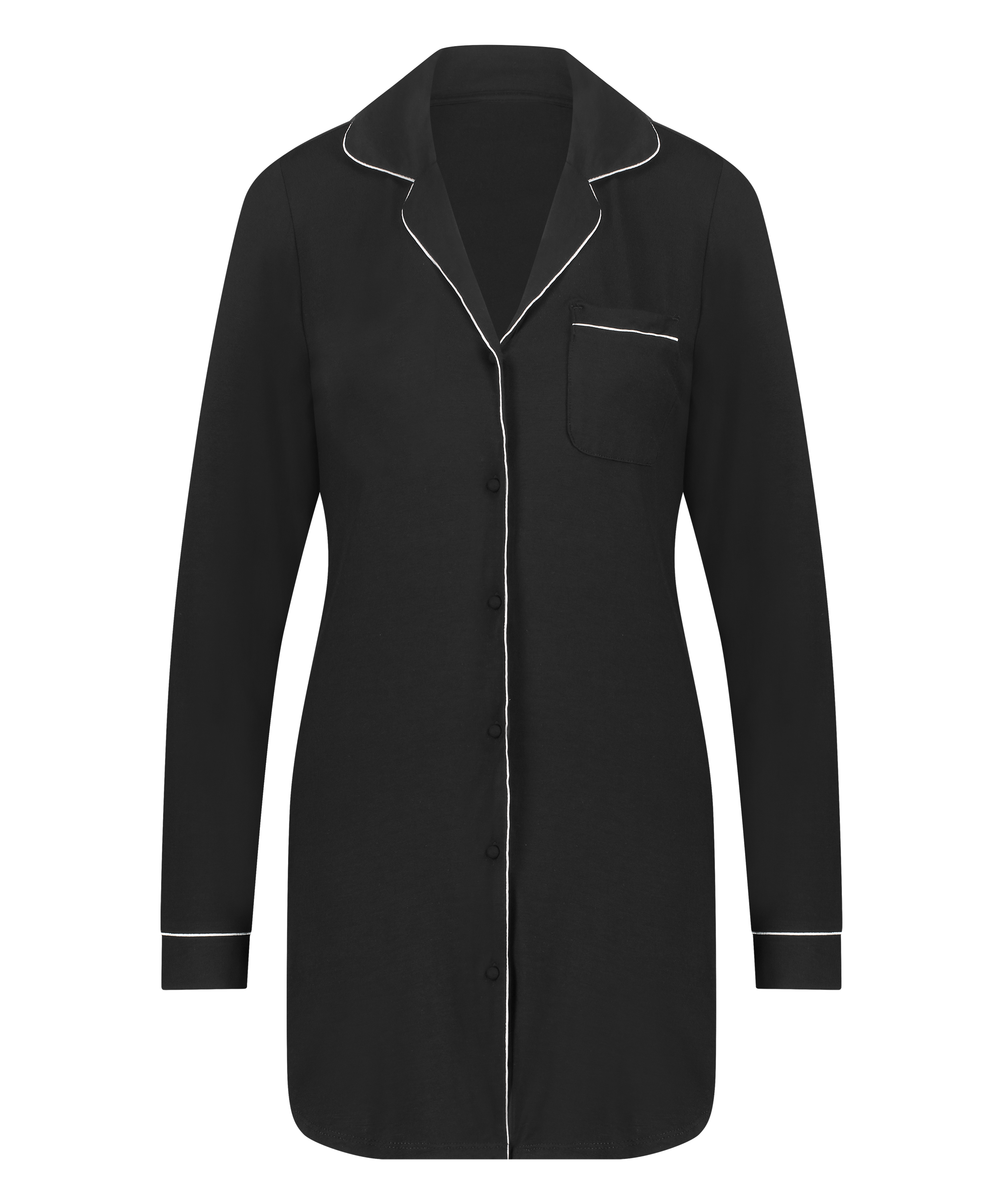 Langærmet jerseyskjortekjole Essential, Sort, main