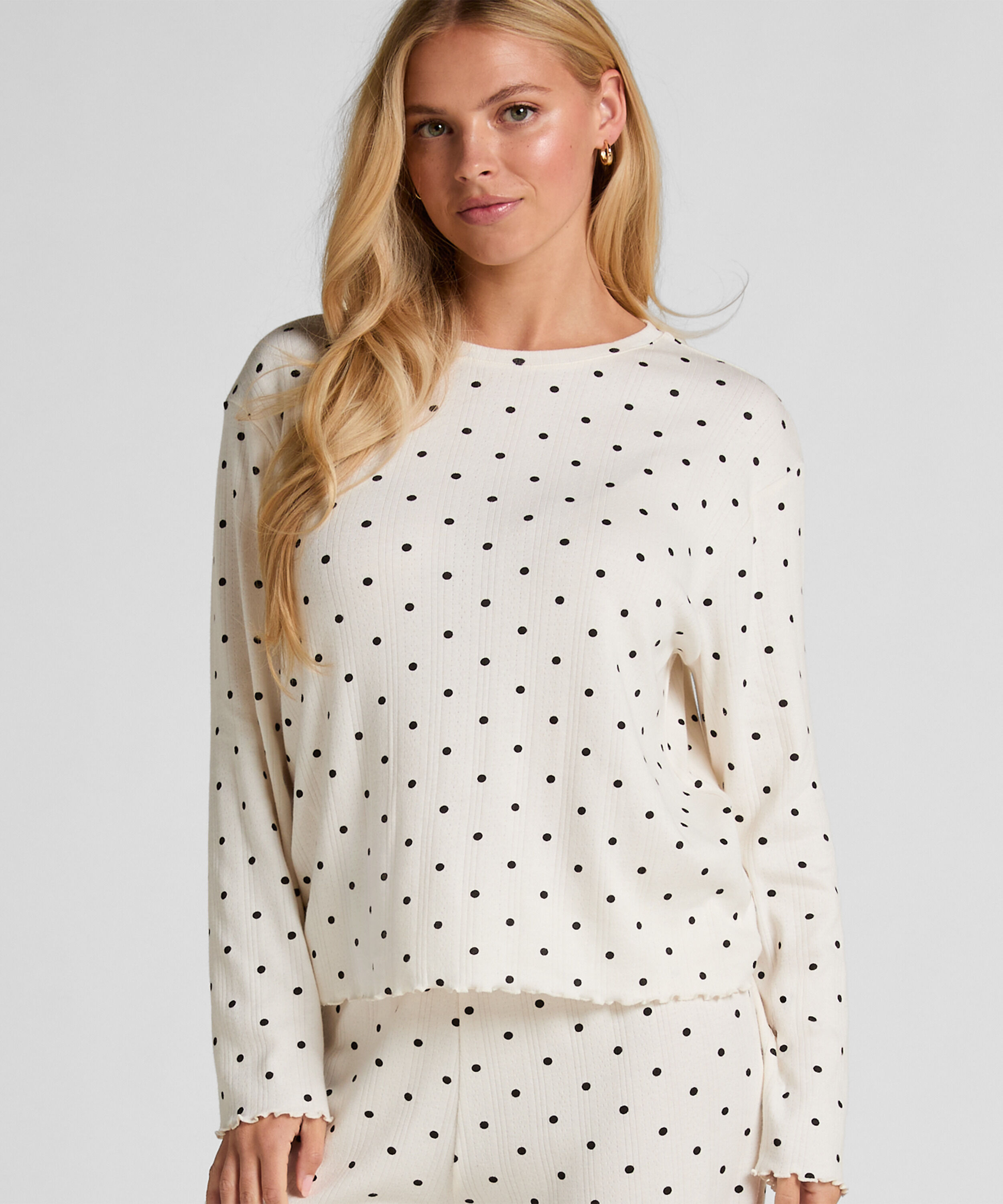 Pyjama Top Loose Pointelle, Hvid