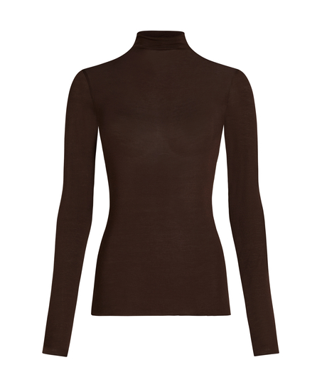 super soft rullekrave bluse med cashmere, Brun