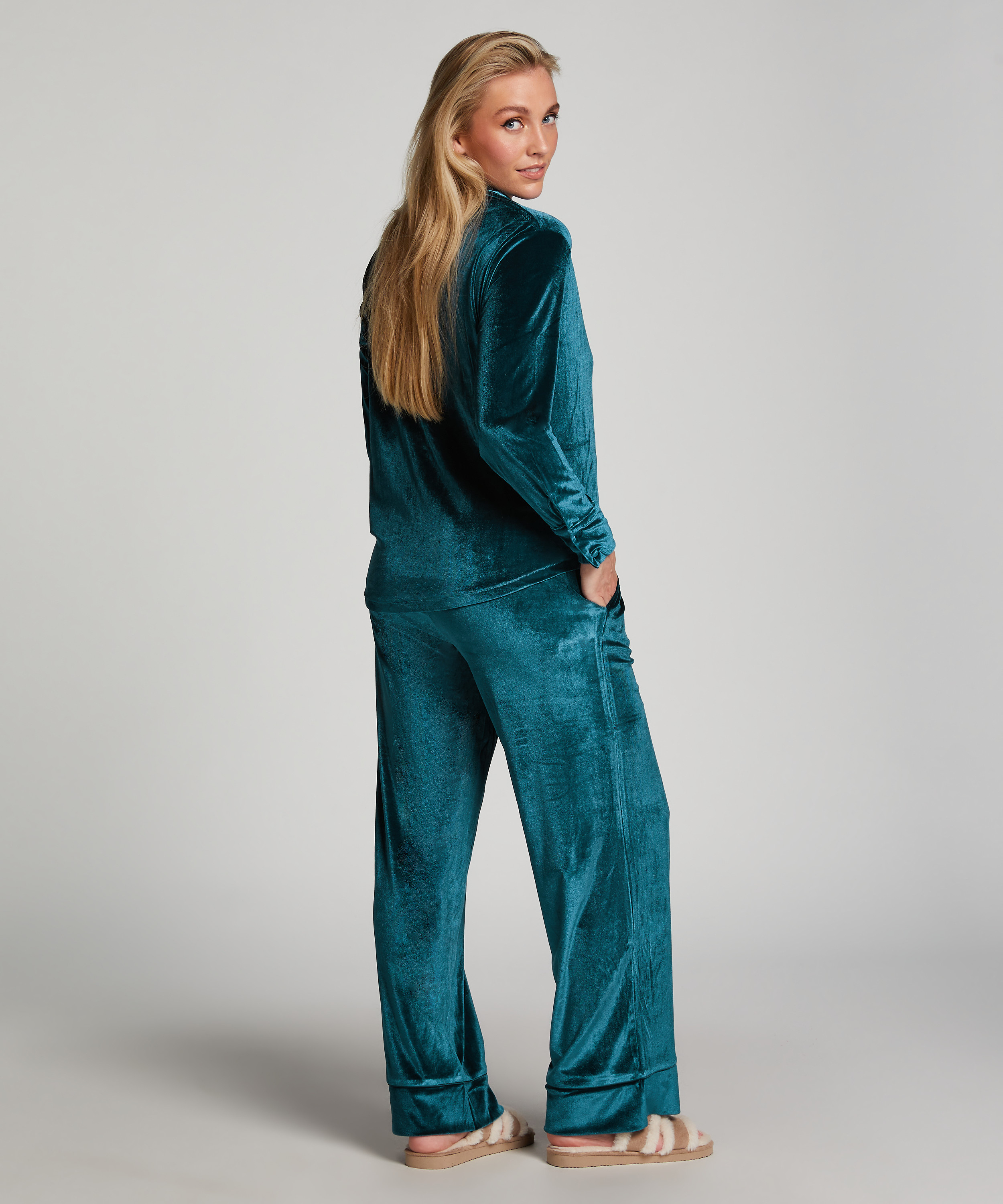 Lang&aelig;rmet velourjakke, Bl&aring;, main