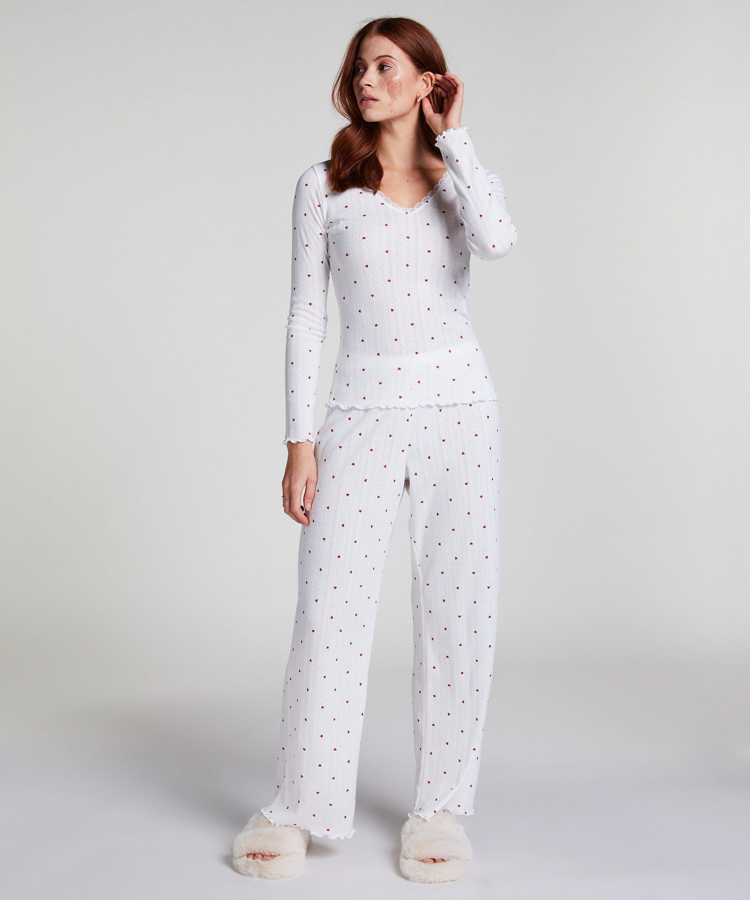 Pyjamastop Pointelle, Hvid