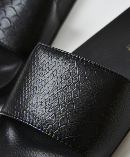 Hjemmesko med slangeprint, sort