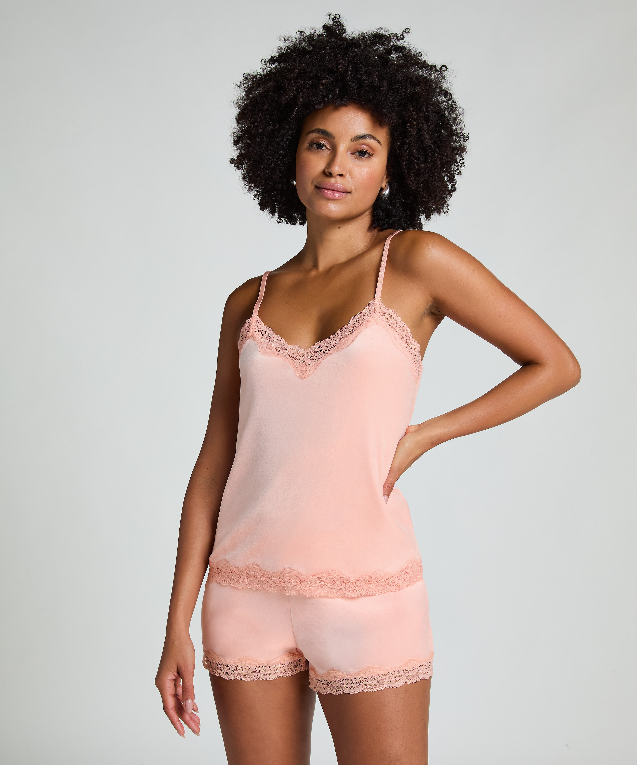 Cami top Velours Lace, Lyserød, main