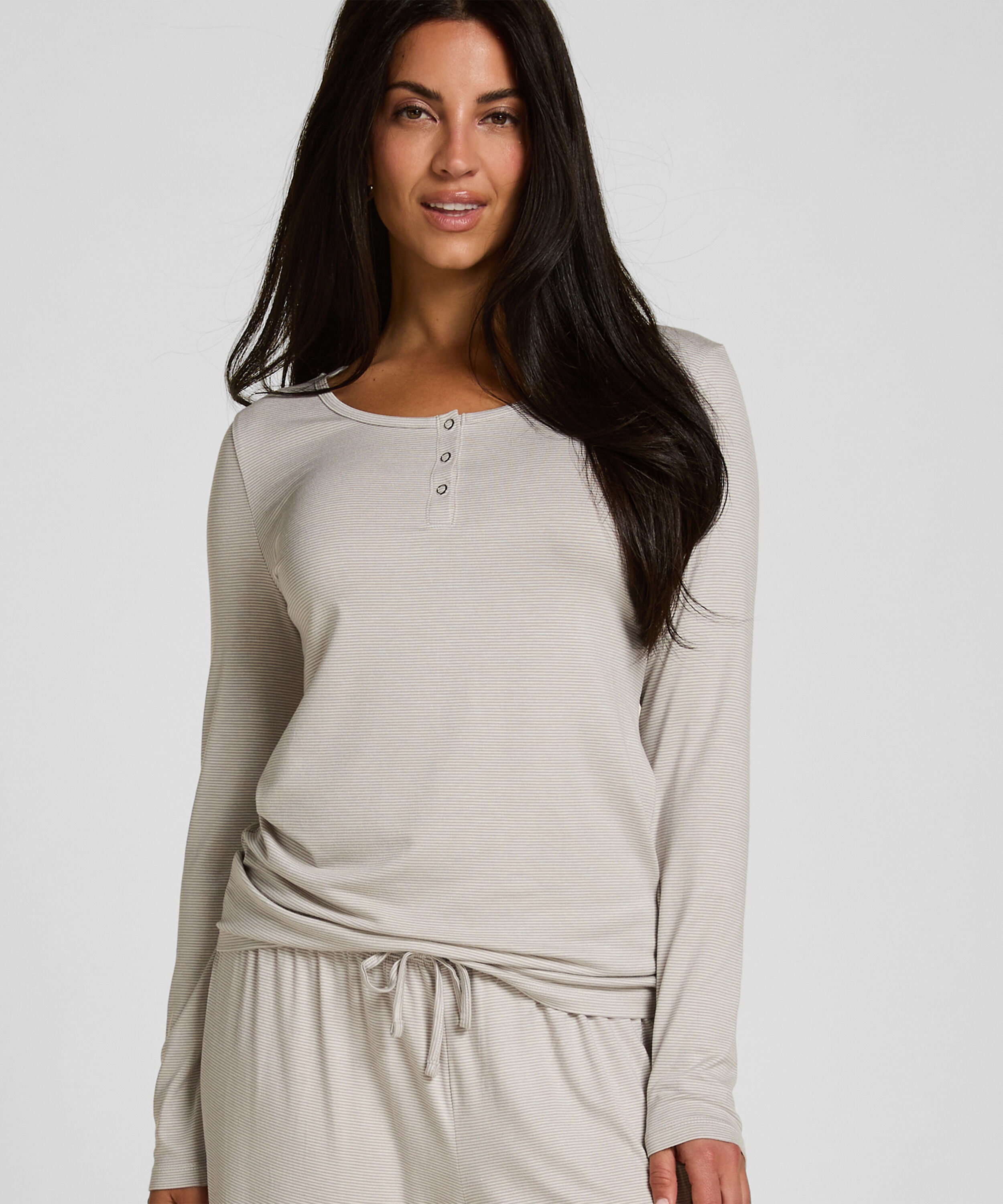 Pyjamas Sæt Stribet Henley, Grå