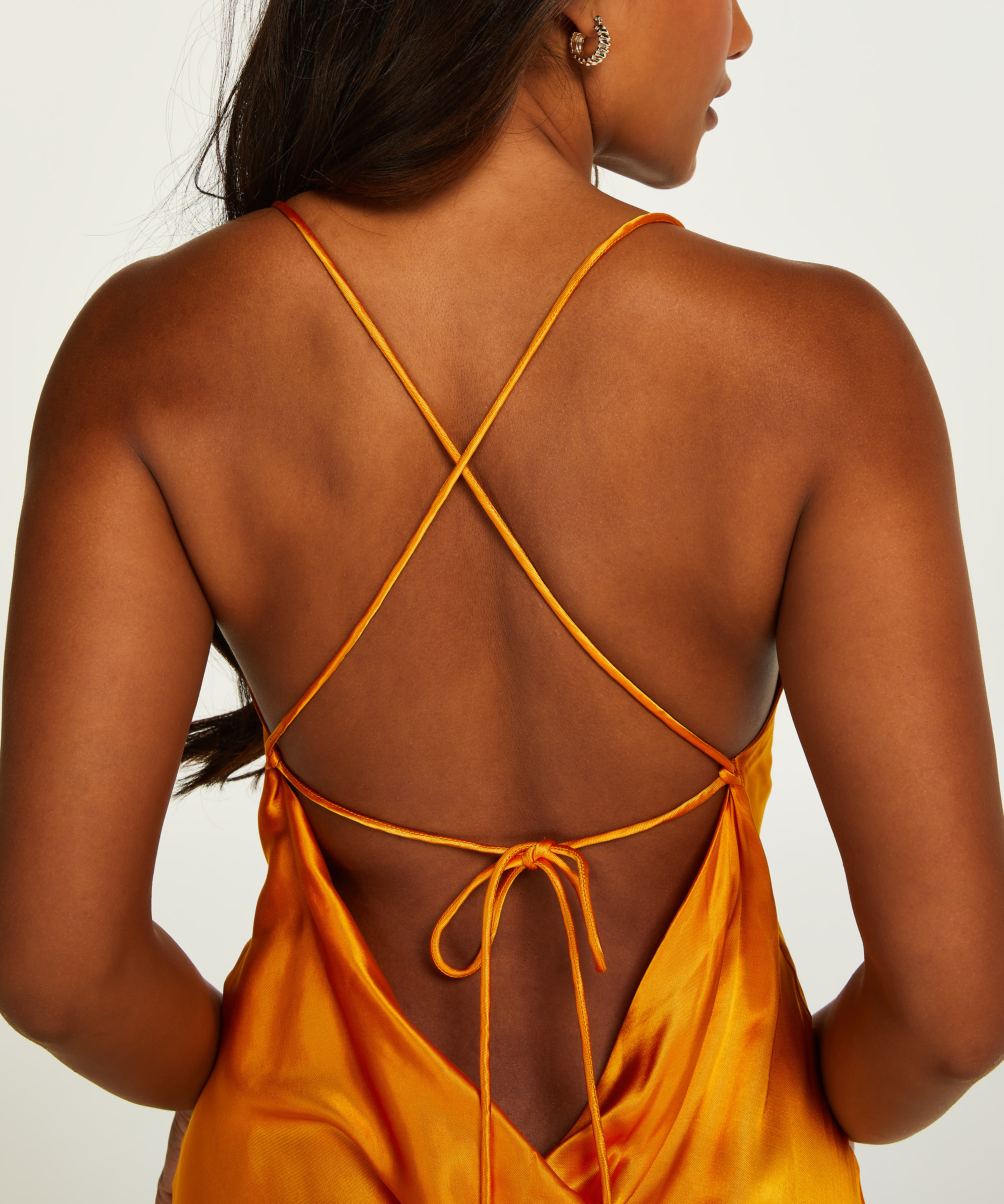 Kjole midi satin, Orange, main