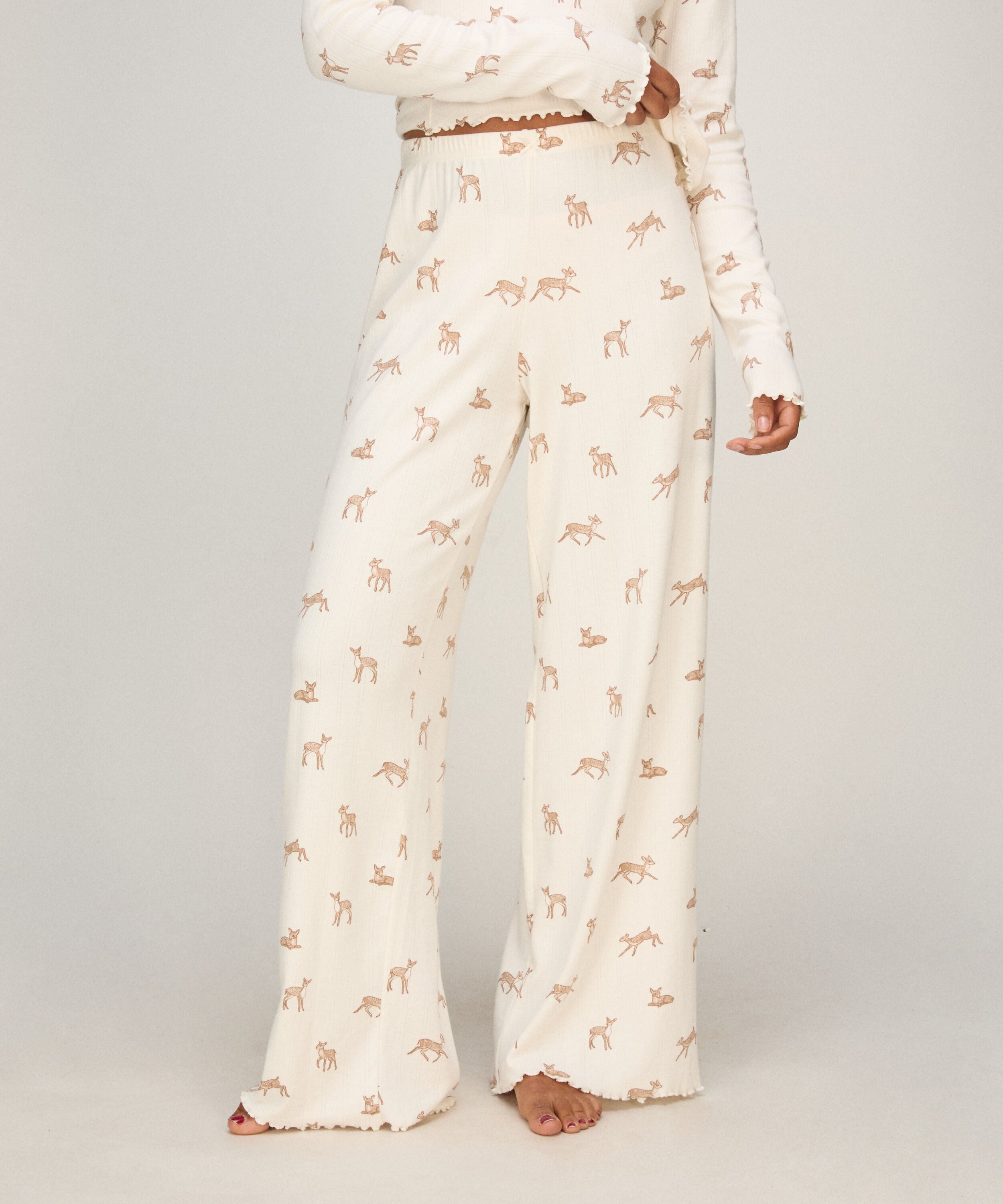 Pyjamasbukser Loose Pointelle, Hvid Pyjamasbukser Loose Pointelle, Hvid
