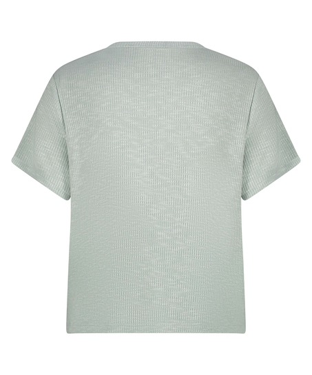 Ribstrikket kortærmet top, Grøn
