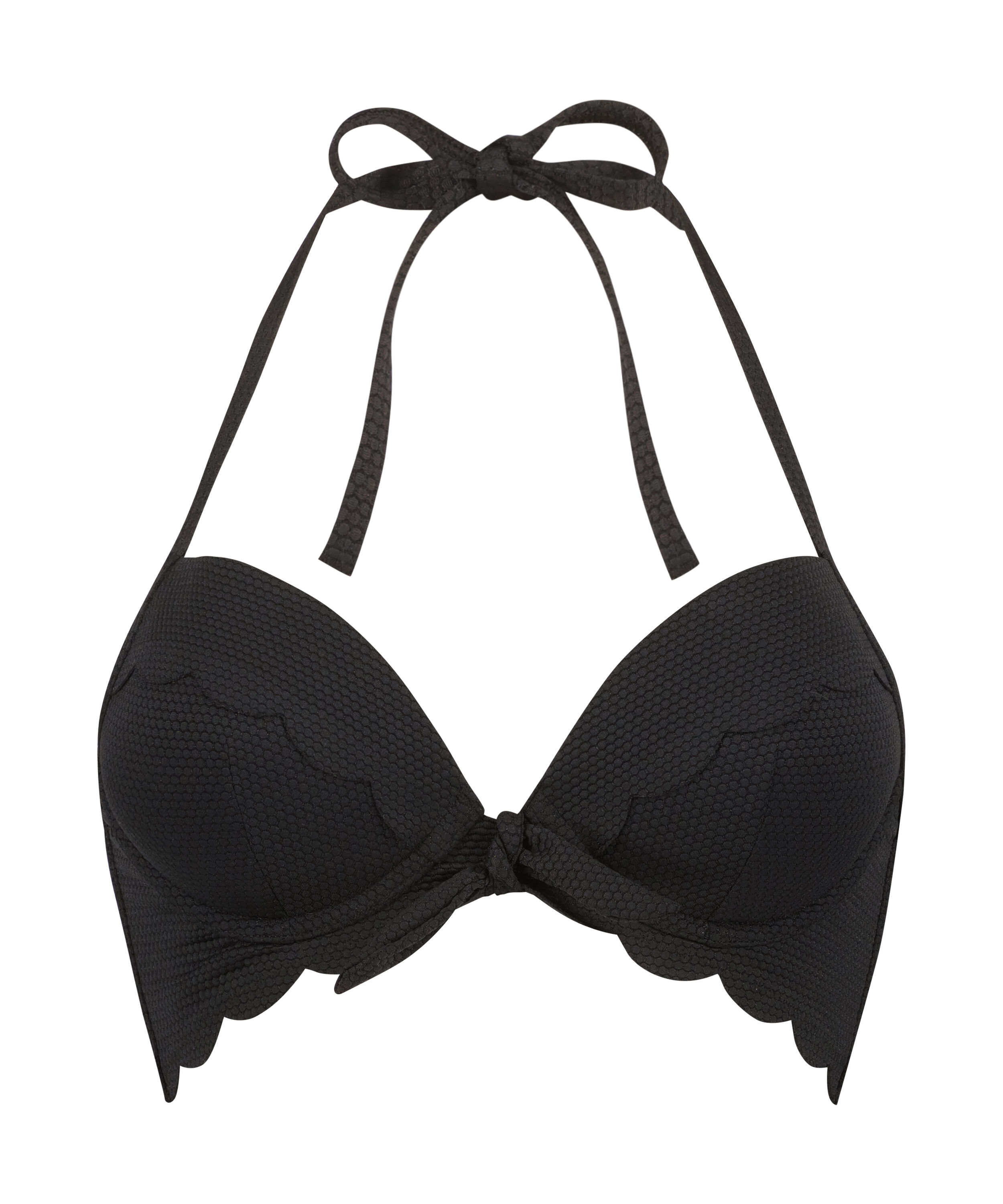 Formstøbt push-up bøjle-bikinitop Scallop Størrelse A - E, Sort Formstøbt push-up bøjle-bikinitop Scallop Størrelse A - E, Sort