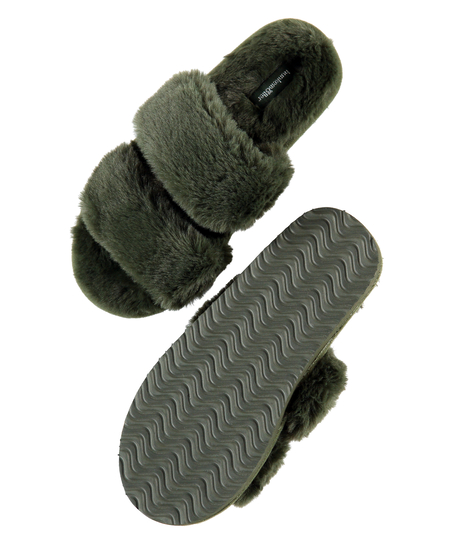 Fake Fur hjemmesko, gr&oslash;n