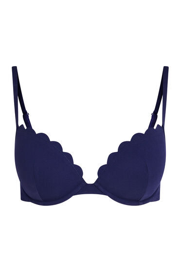Hunkemöller Formstøbt push-up bøjle-bikinitop Scallop Størrelse A - E Blå